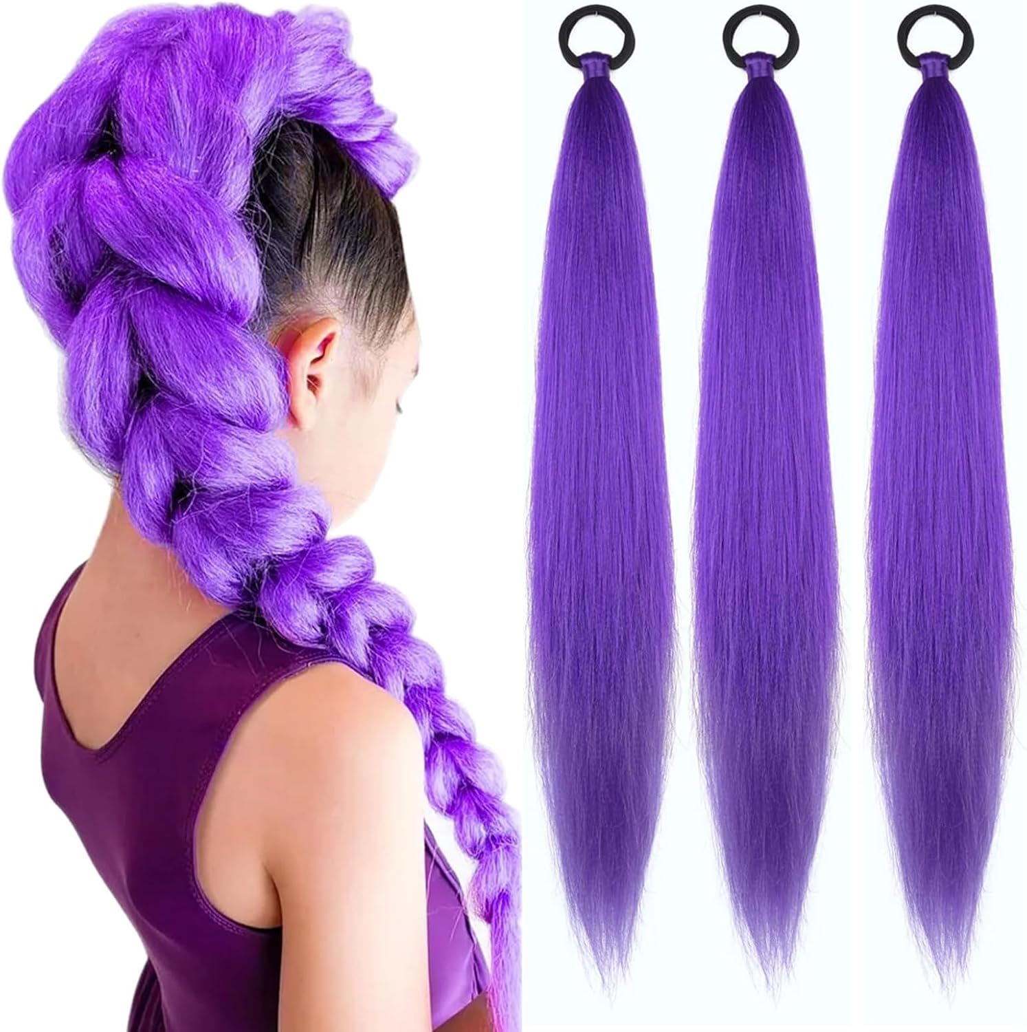 Extension cheveux synthétiques violets - 26 pouces - lot de 3x50g