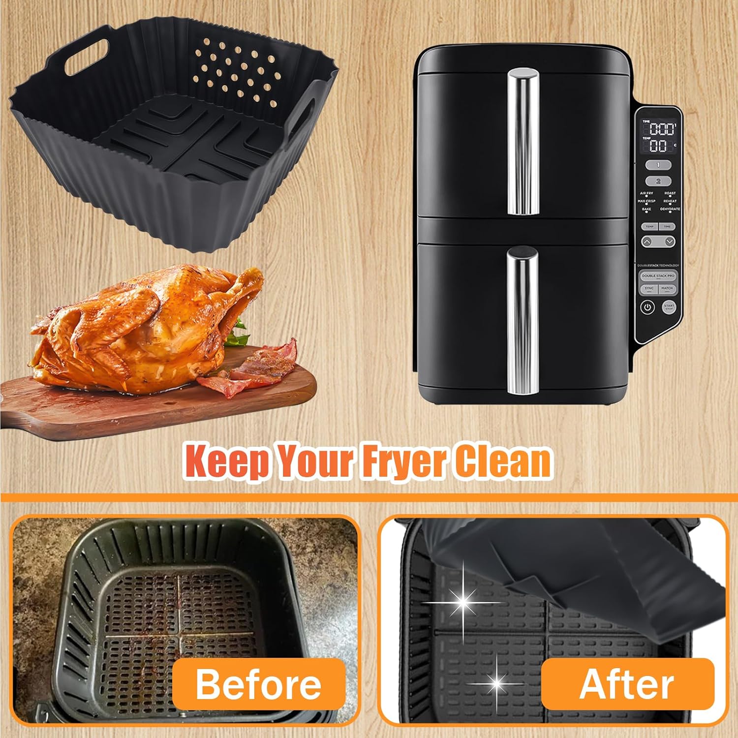 Moule silicone air fryer - compatible Ninja Double Stack 7,6L - réutilisable, extra haute - SL300EU