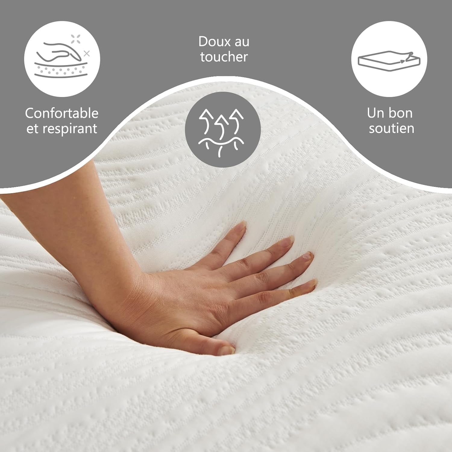 Matelas - 140x190cm - 22cm, soutien équilibré, housse lavable