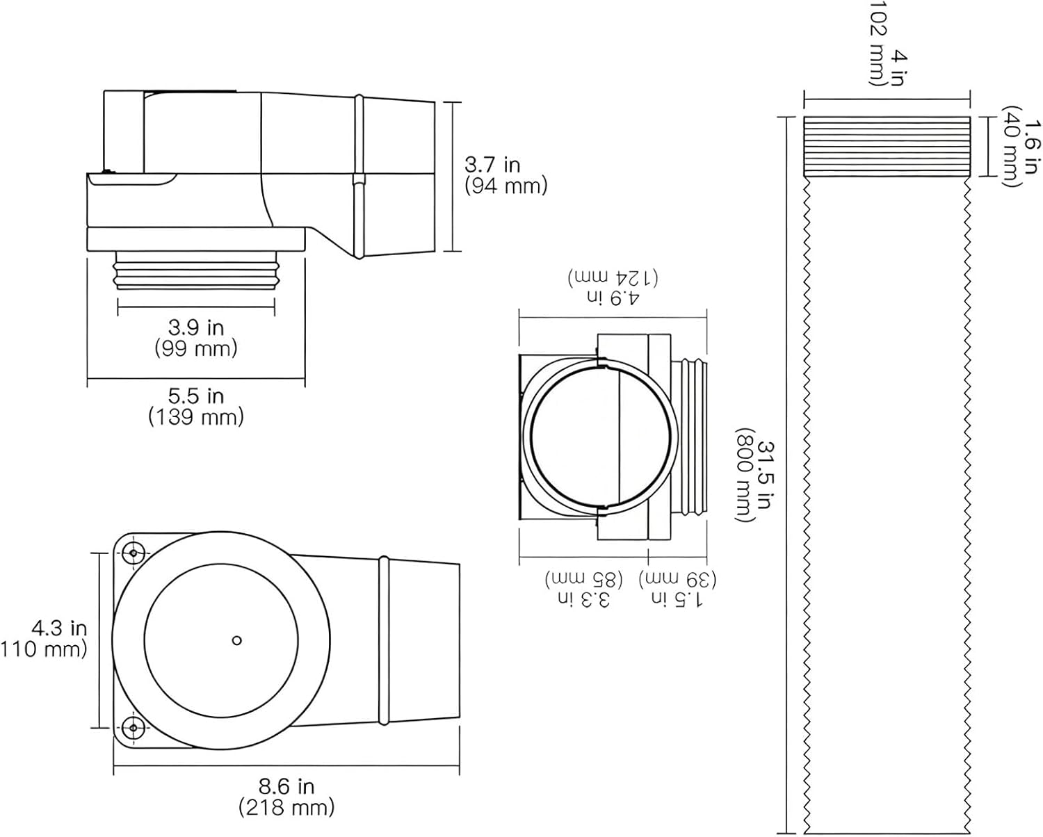 Fafeicy - kit de ventilation magnétique - 2,6 pieds - connexion puissante, conduit flexible