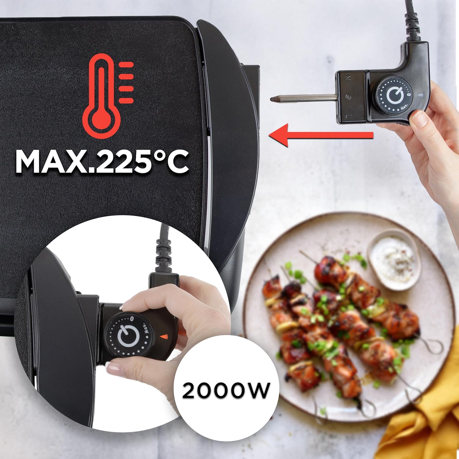 Duronic - Plancha GP20 - 52x27cm - 2000W, XL, thermostat, bac amovible