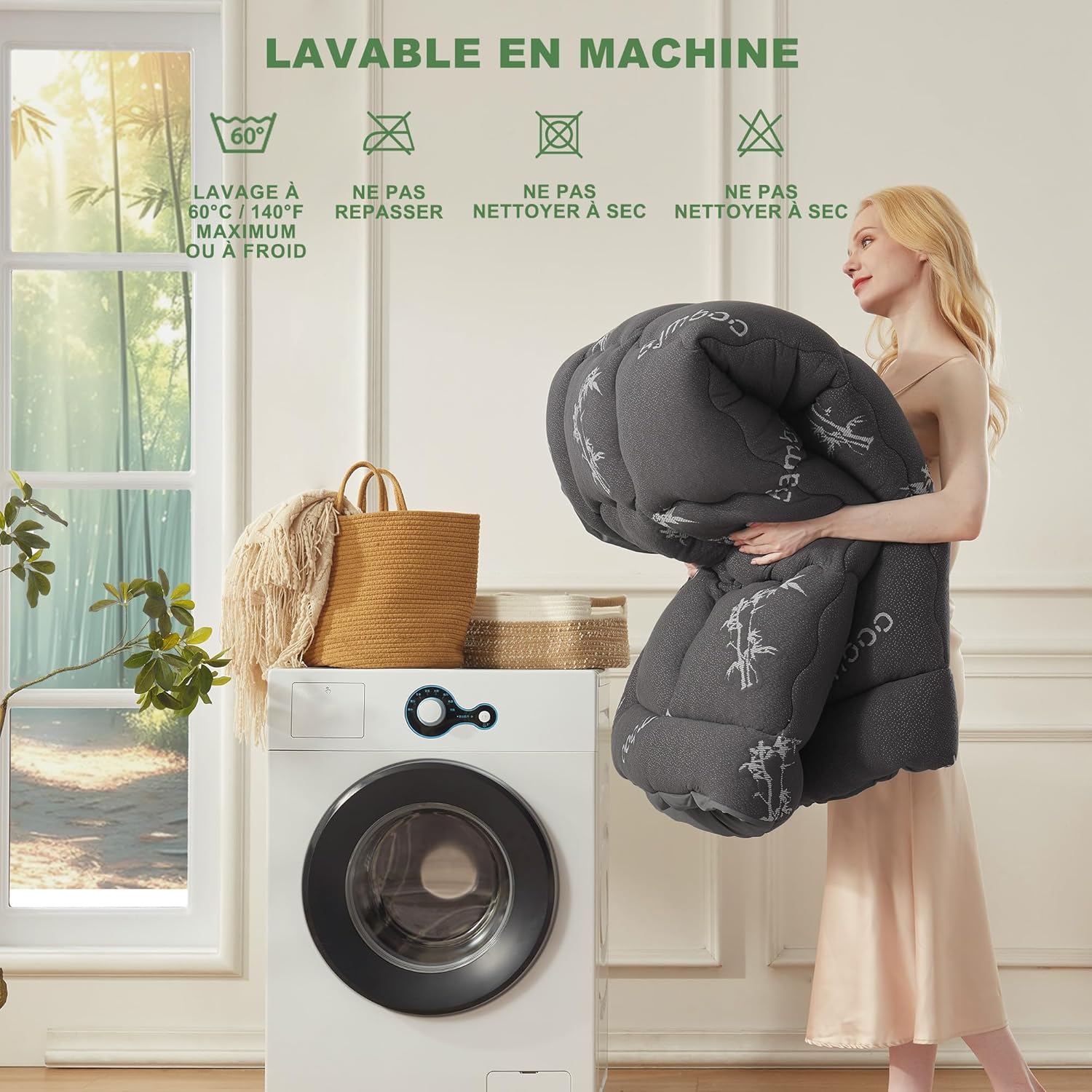 BEDLORE - surmatelas matelassé, 90x200cm, viscose bambou, bonnet 30cm, Oeko-Tex, gris foncé