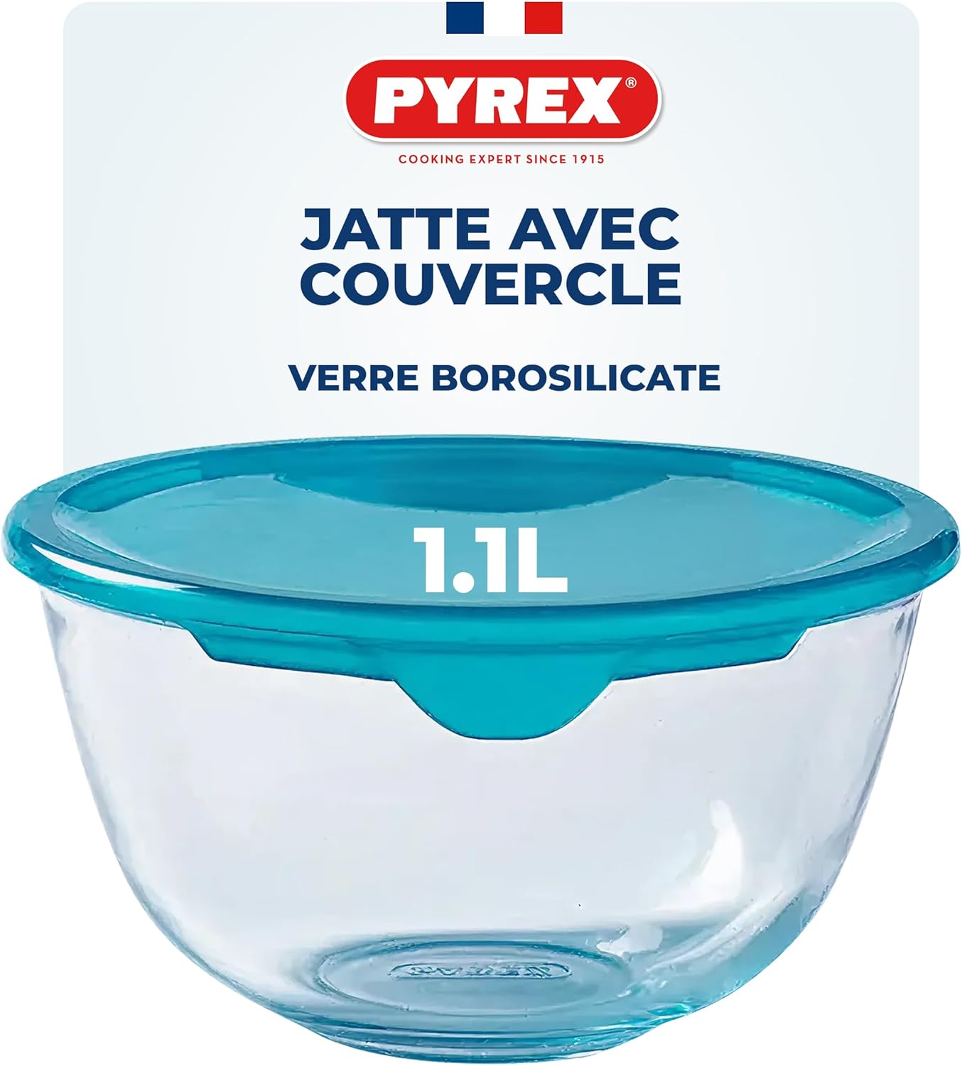 Pyrex - saladier gigognable 1.1L - verre borosilicate, couvercle