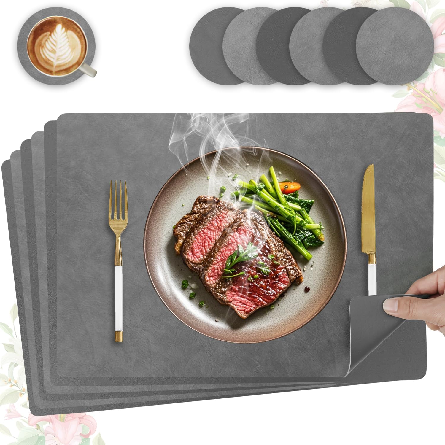 Set de table lavable double face 43x30cm, antidérapant, lot de 6