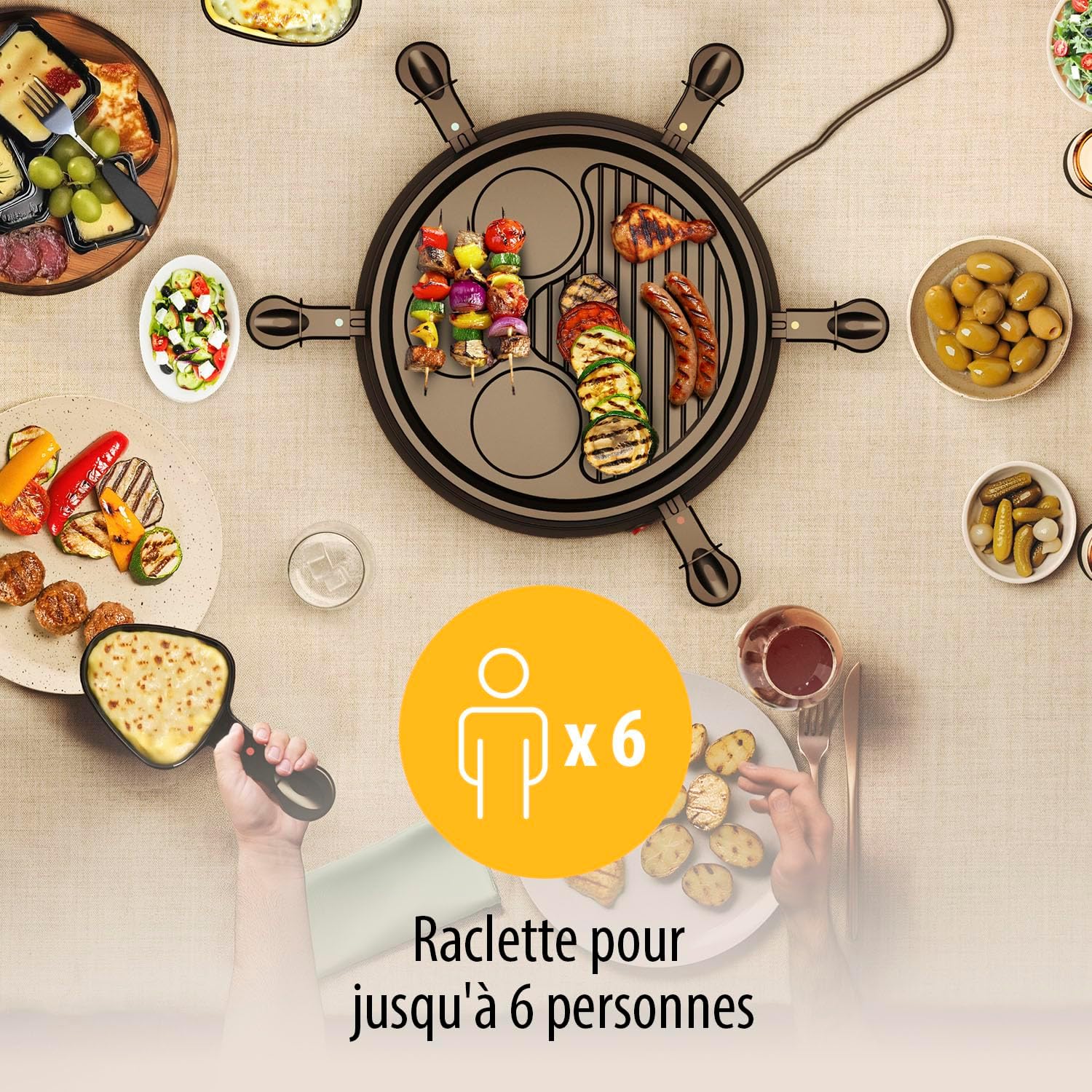 Tristar - Raclette RA-2998 - Ø29cm - 6 poêlons, crêpe, grill, 800W