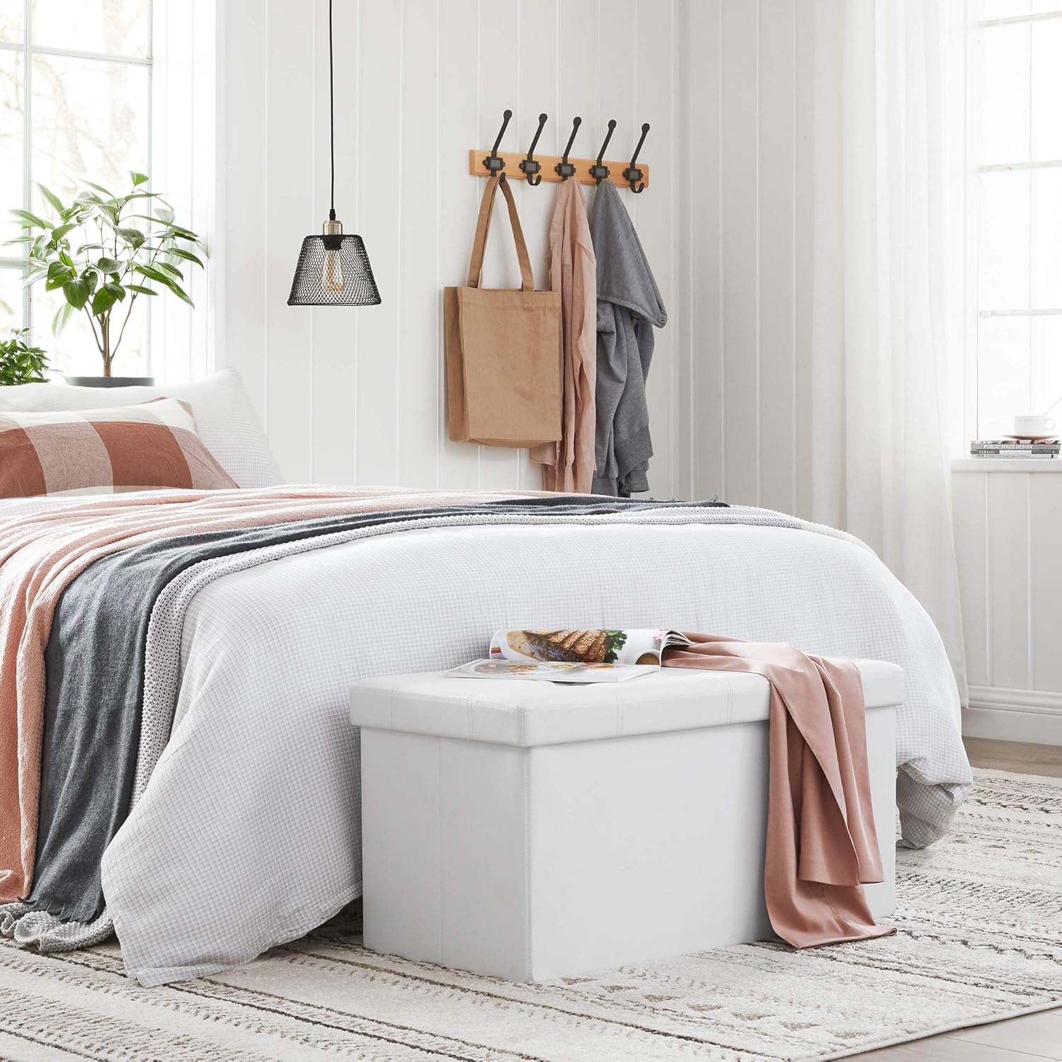 SONGMICS - banc pliable blanc - 76x38x38cm, PVC, 80L, 300kg - LSF106