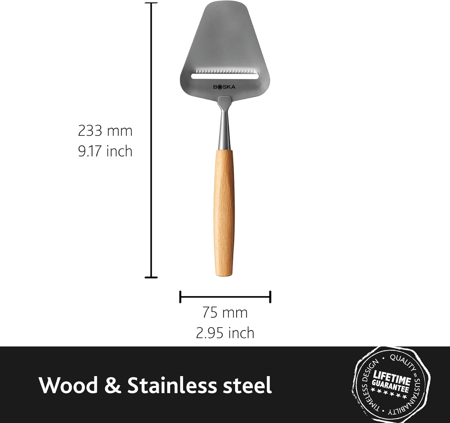 Boska - Amigo série - dimensions non précisées - acier inox, poignée bois, antiadhésif BSF