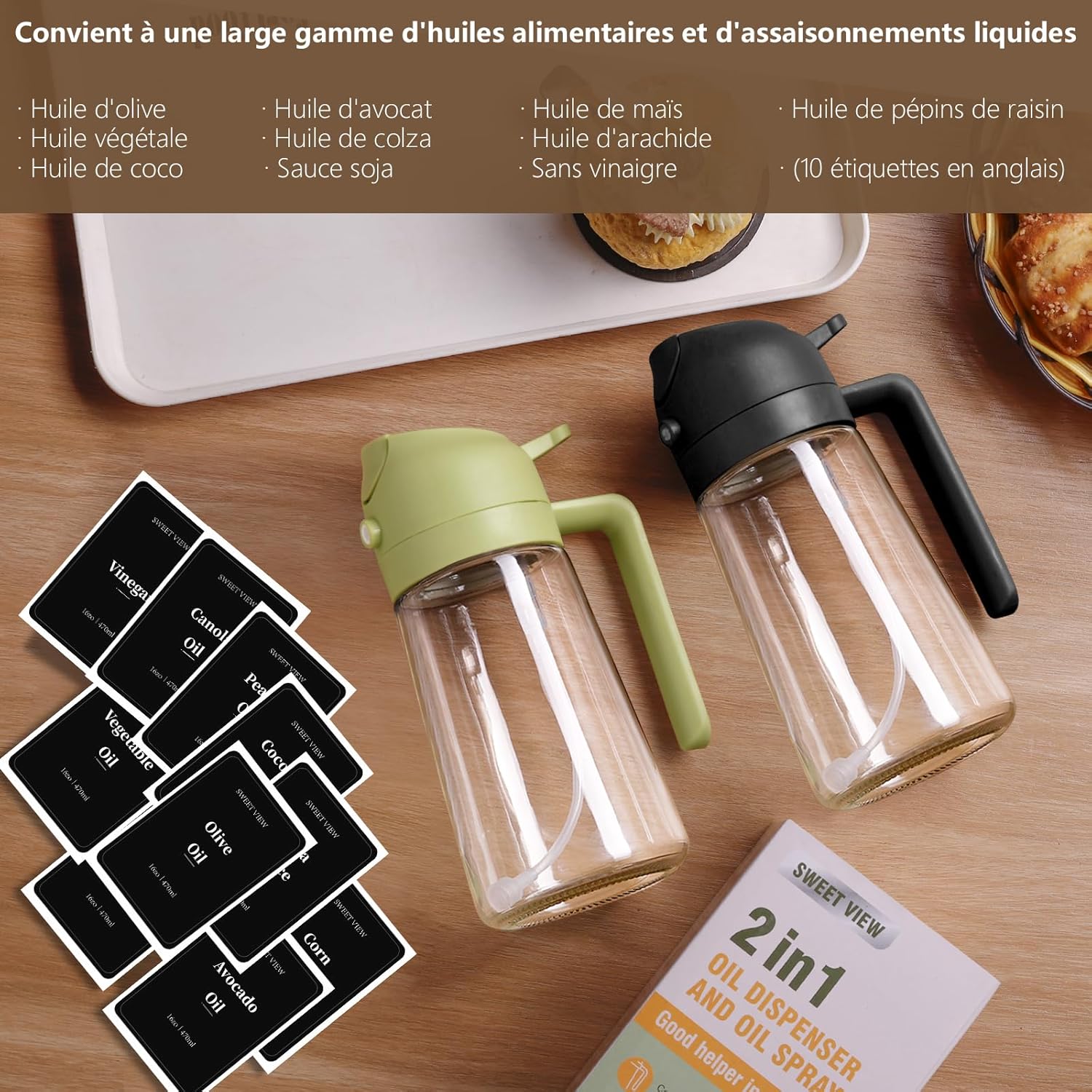 Distributeur d'huile 470ml - spray multi-usages cuisine, barbecue