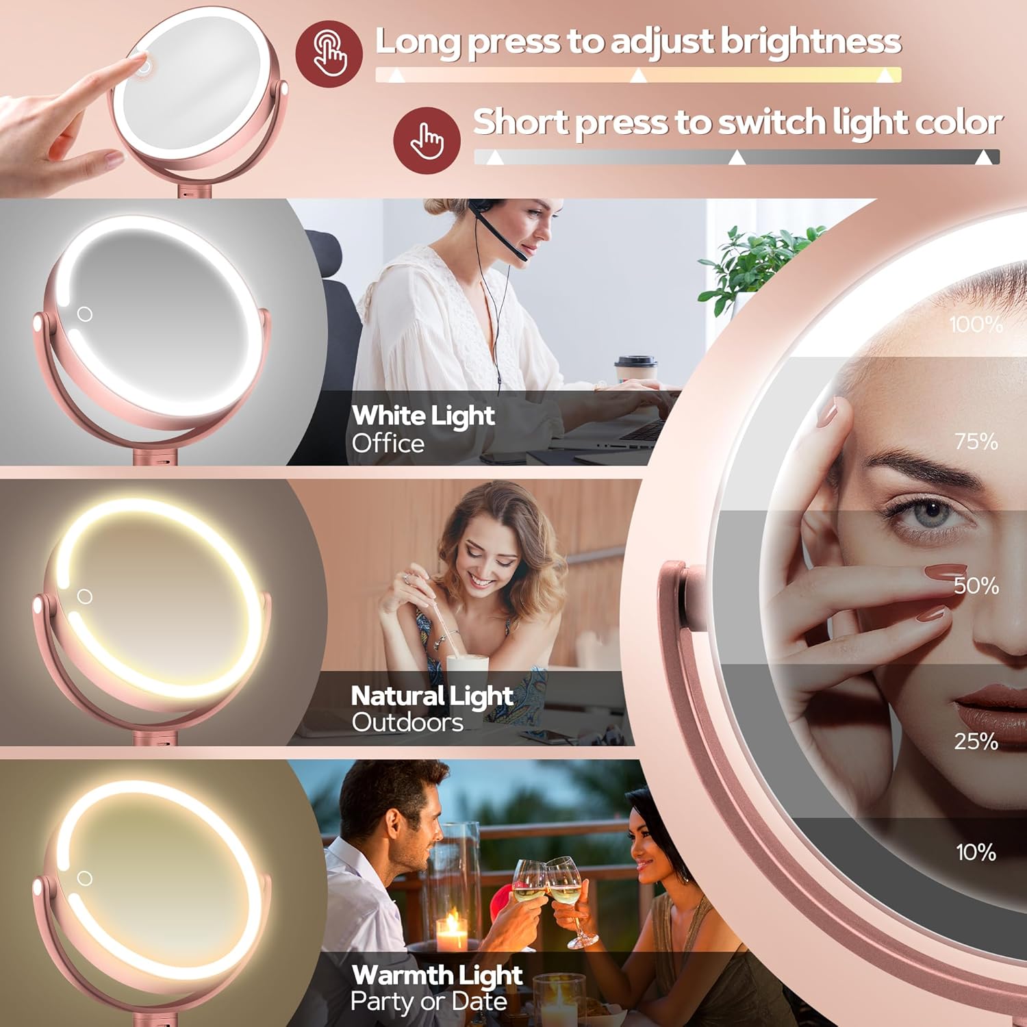 B Beauty Planet - miroir maquillage 30X, LED réglable, 2 côtés