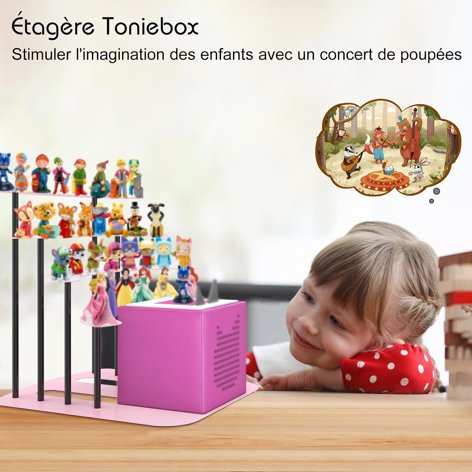 Étagère pour Tonie - présentoir métal, rangement 30-40 figurines, déco chambre enfant, coloris rose