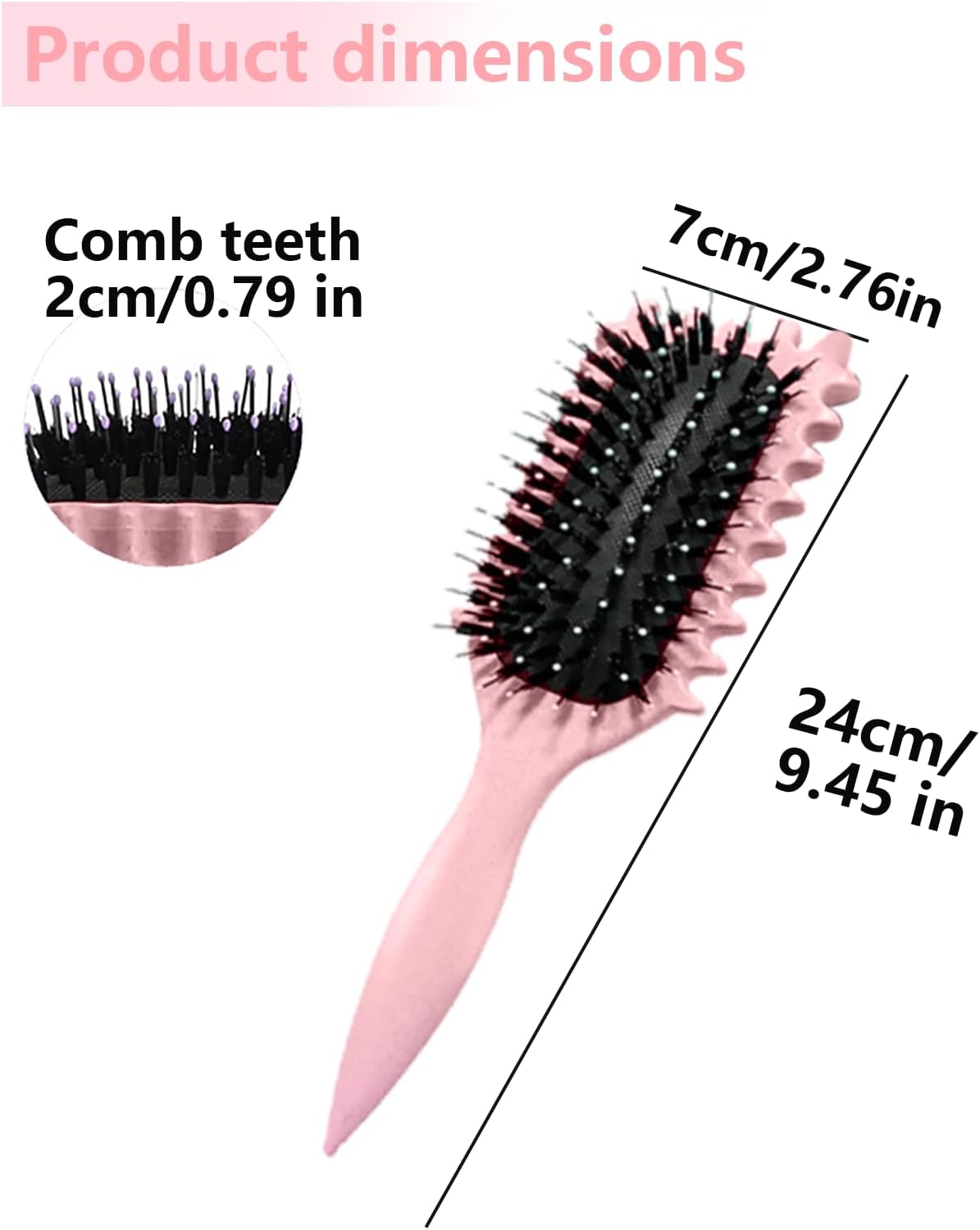 Brosse coiffante - boucleur 24cm - fixation boucles, anti-frisottis, rose