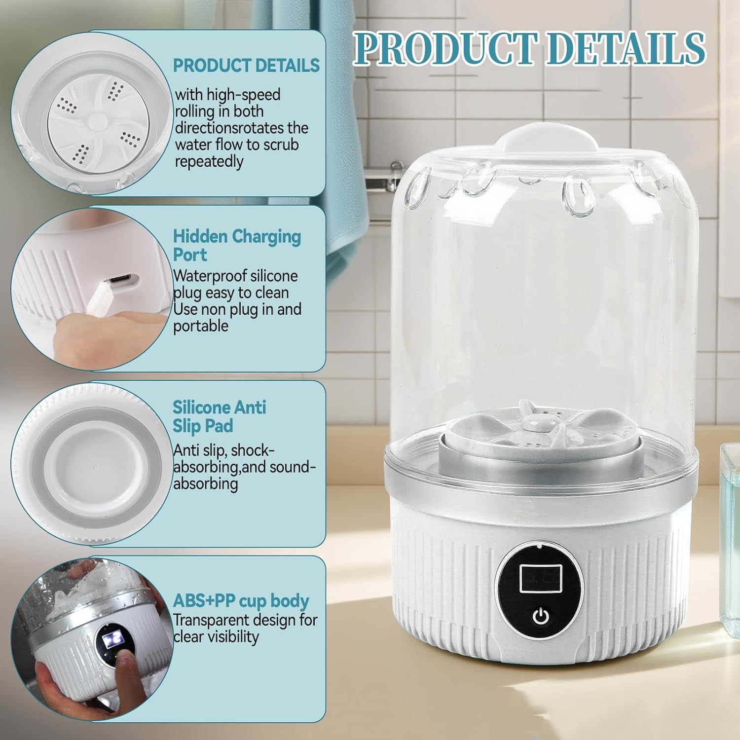 Mini machine à laver portable - 2 modes, 15W, compacte, idéale voyage