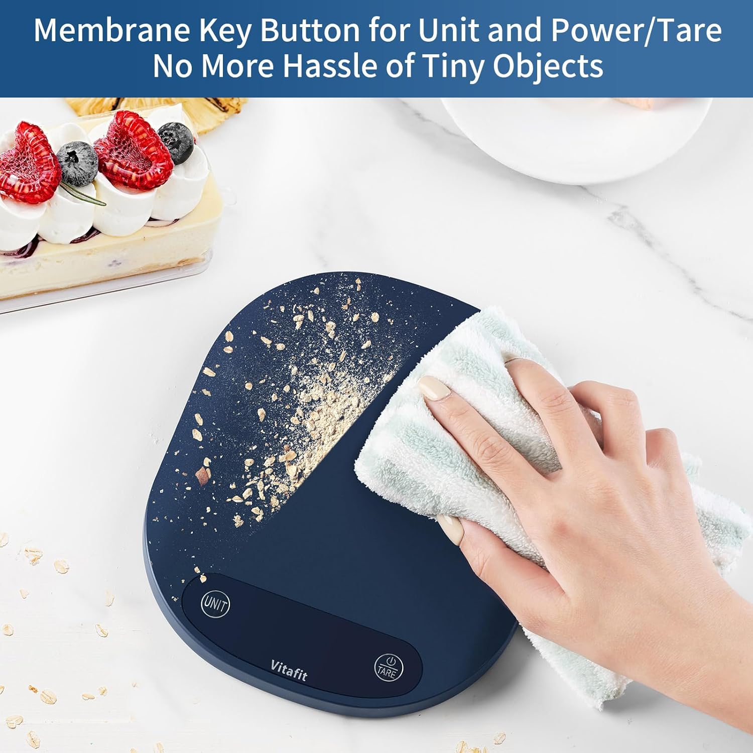 Vitafit - Balance de cuisine 15kg - acier inox, tare, 3 AAA, bleu