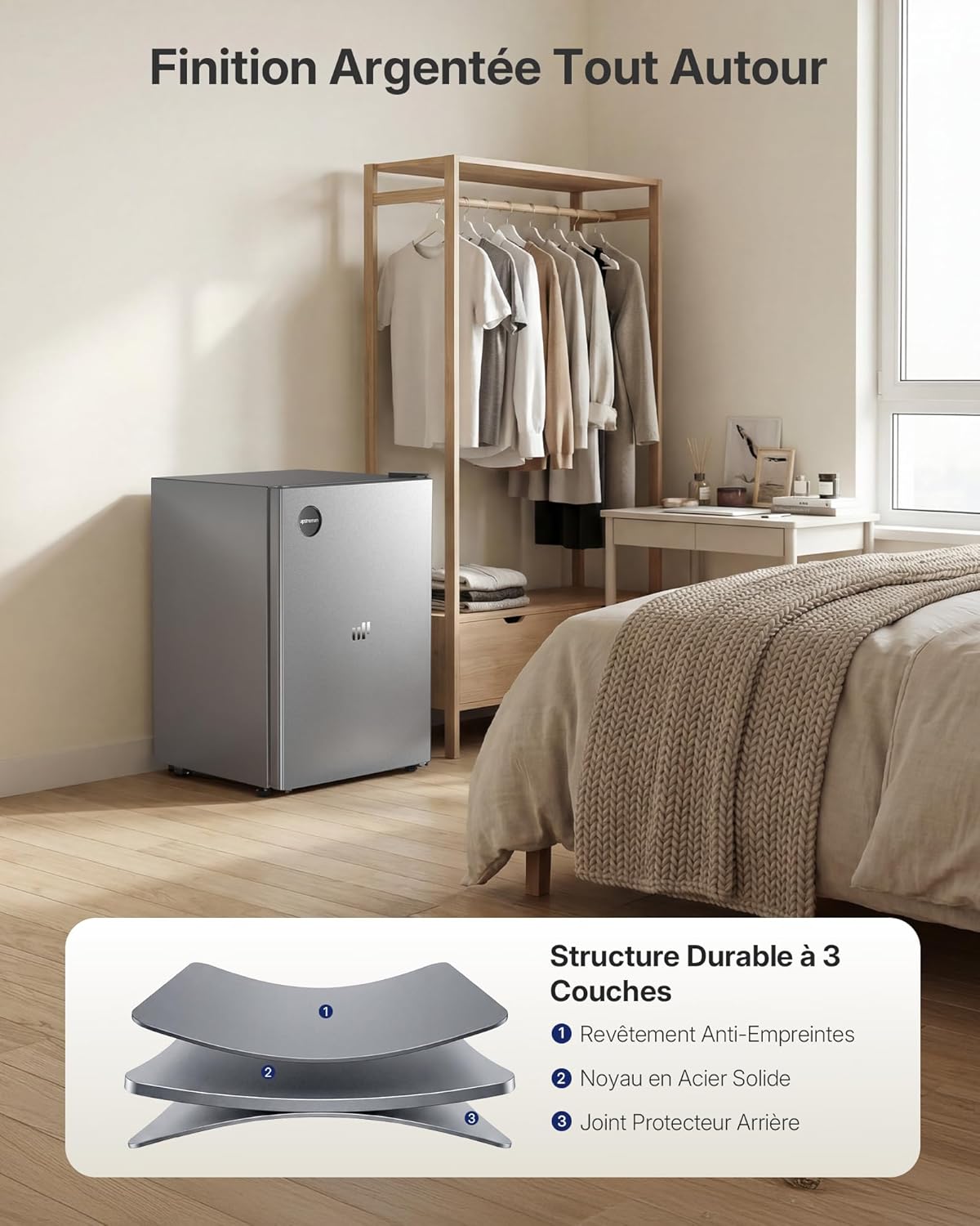 Upstreman - petit frigo 71L - 7 modes, LED, 40dB, économe - CR71-Argent