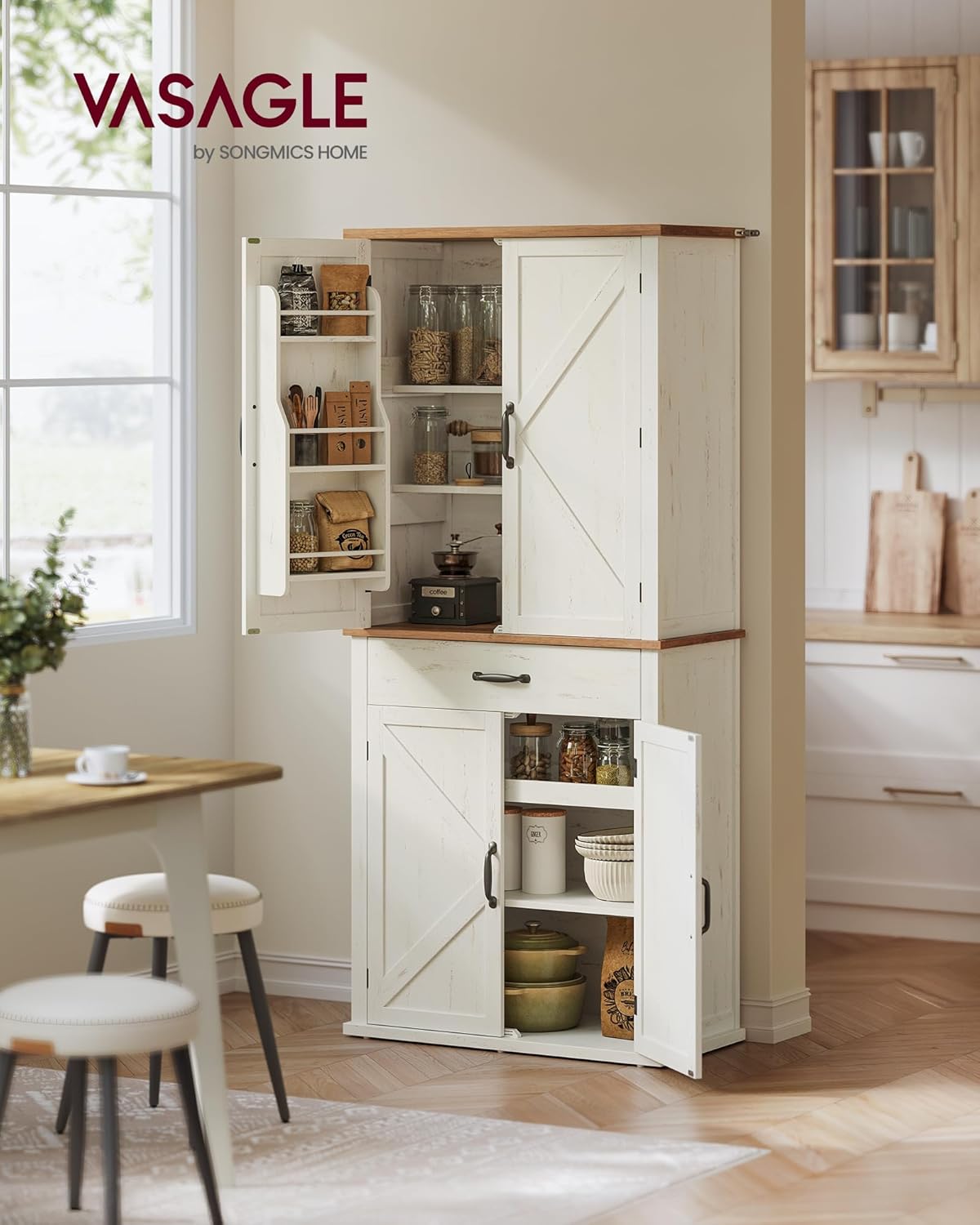 VASAGLE - Buffet haut, série rustique, 178,6 cm, tiroir, étagères réglables, BBK364W02