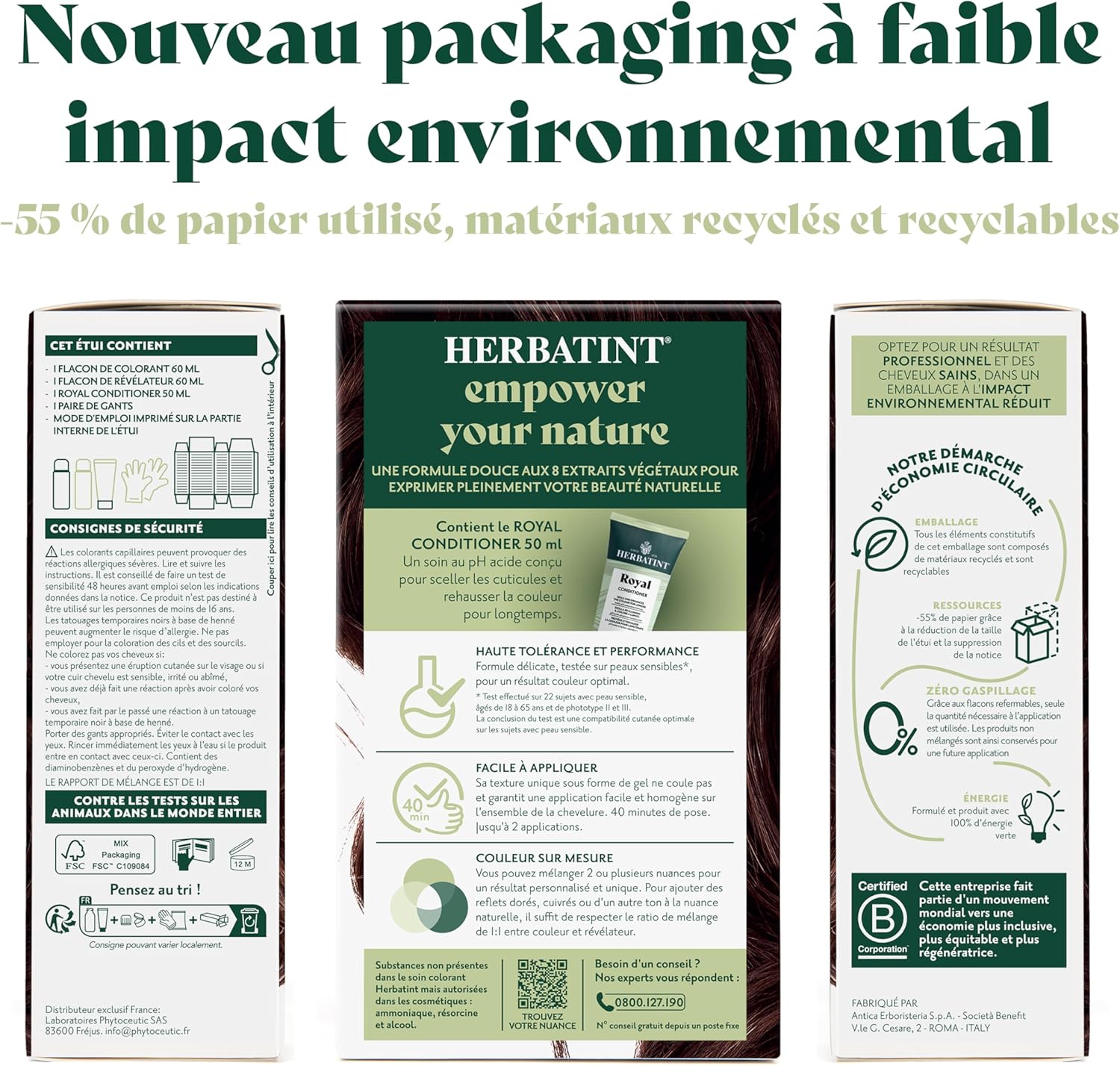 Herbatint - Soin Colorant Cheveux 170ml - Sans Ammoniaque, 100% gris, 8 extraits bio, 4R