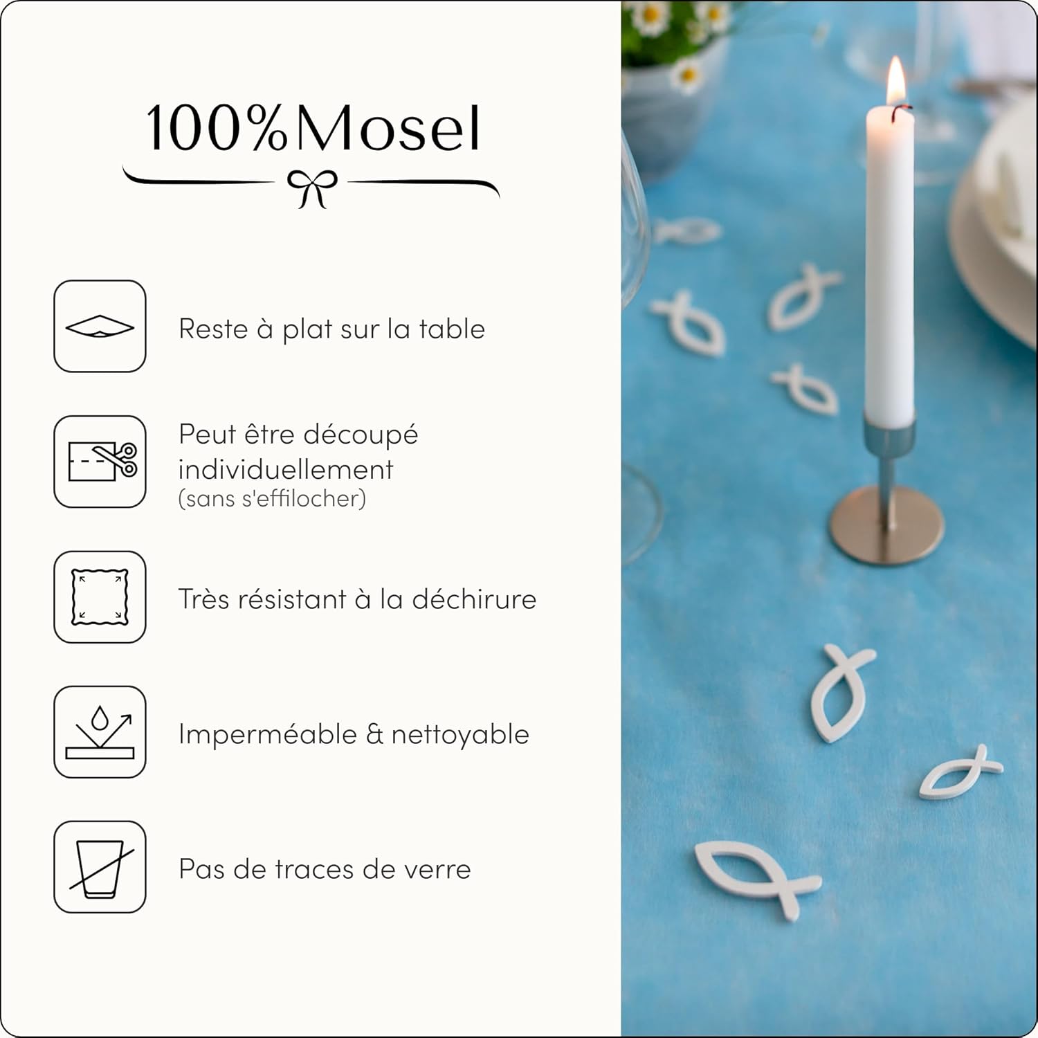 100%Mosel - Chemin de table non-tissé bleu aqua - 30x2500cm - décoration occasions spéciales