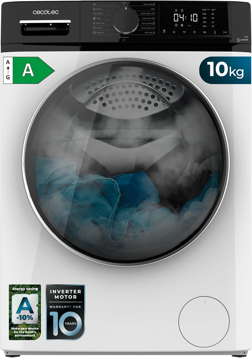 Cecotec - Bolero DressCode 10610 - 10kg, frontal, 1400rpm, vapeur, 15 programmes, Inverter 10610