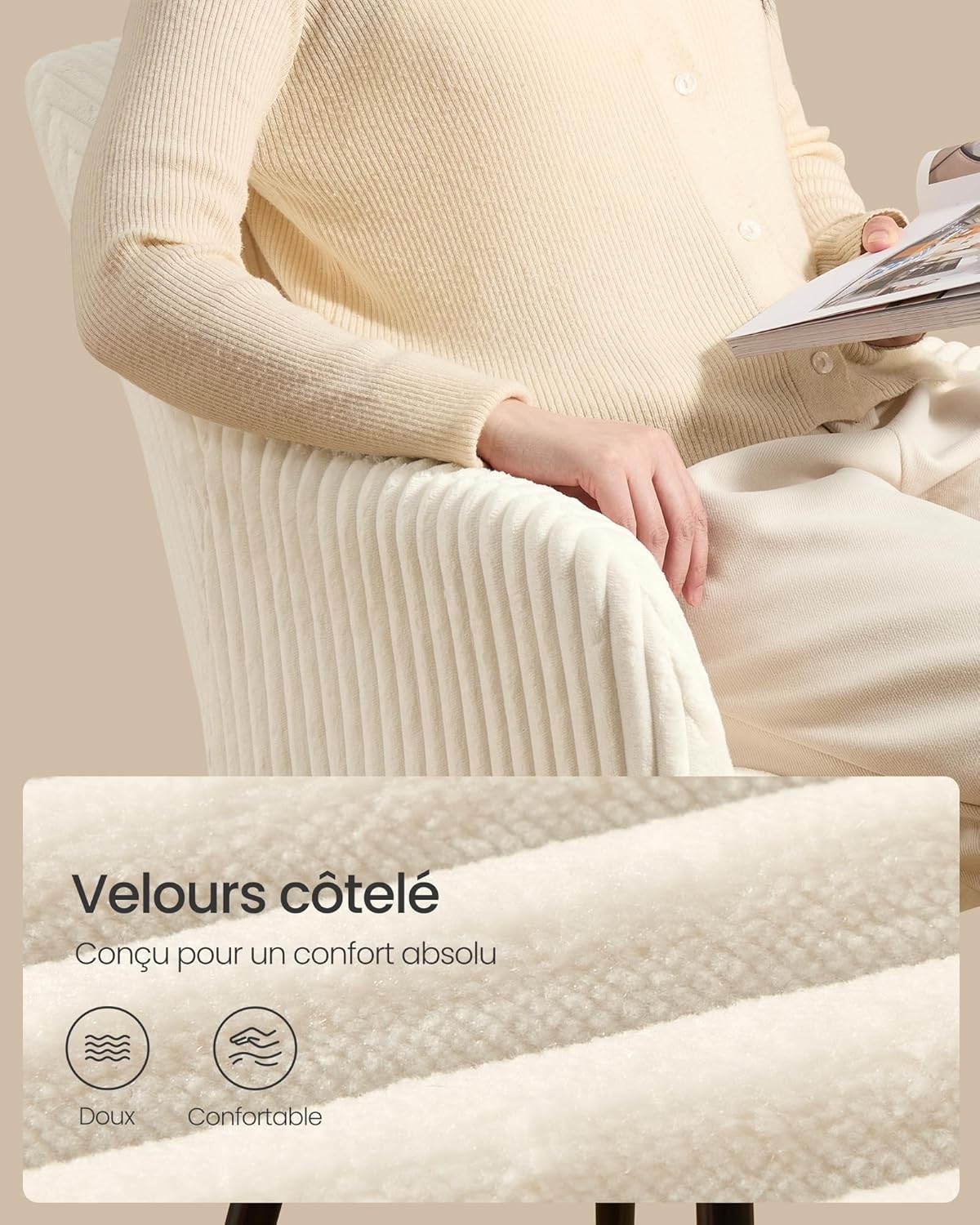 SONGMICS - chaise salle à manger velours, accoudoirs, métal, 120kg, LDC087WD01