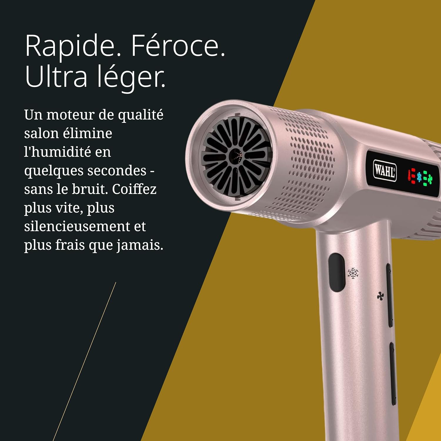 Wahl - Vanquish - Sèche-cheveux pro - séchage rapide - 3 embouts magnétiques, diffuseur - or rose