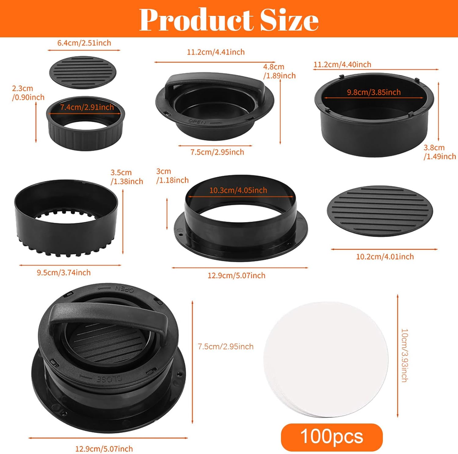 Presse hamburger 4 en 1 - avec 100 feuilles papier sulfurisé - idéal burgers et sandwiches