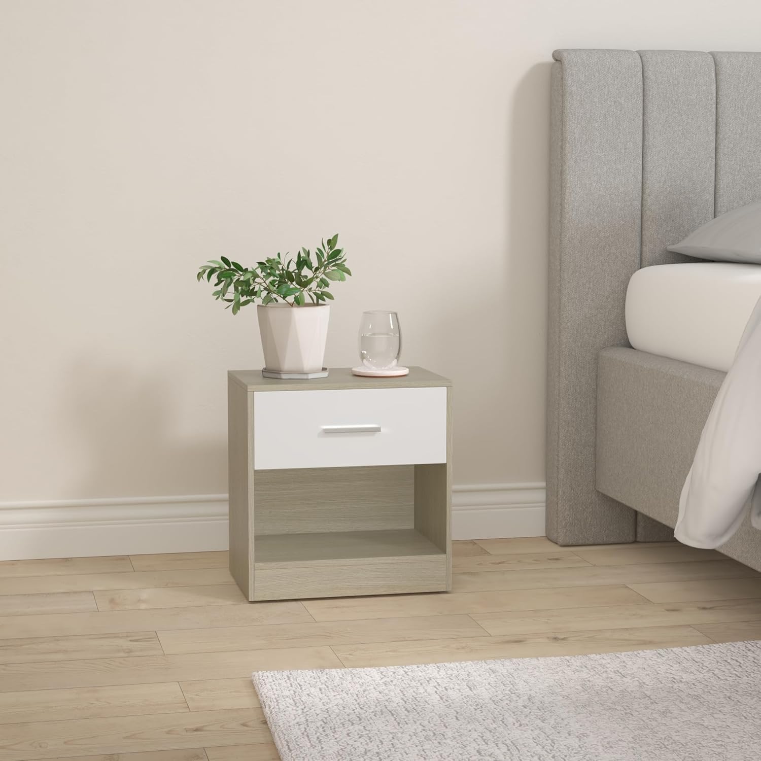 VASAGLE - Table de nuit série LET - 50x40x35 cm, tiroir, compartiment ouvert, poignée, beige/blanc - LET619T67