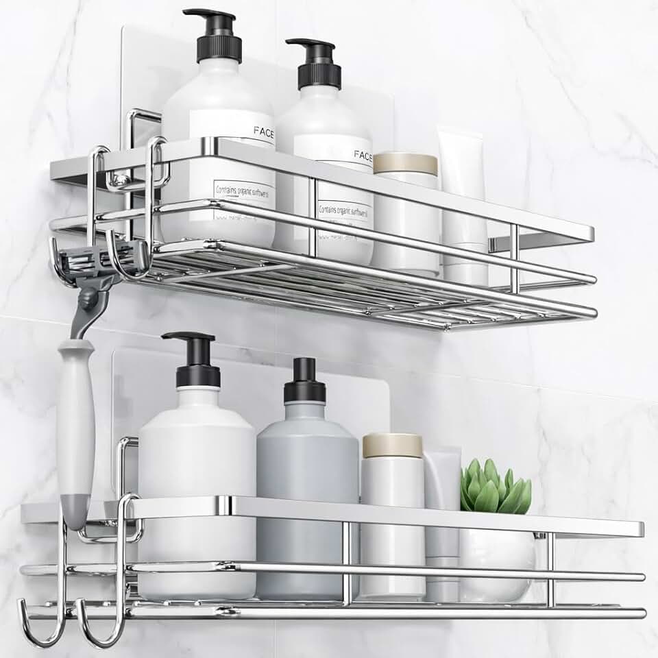 Étagères de douche inoxydable SUS304, lot de 2, résistantes, argenté