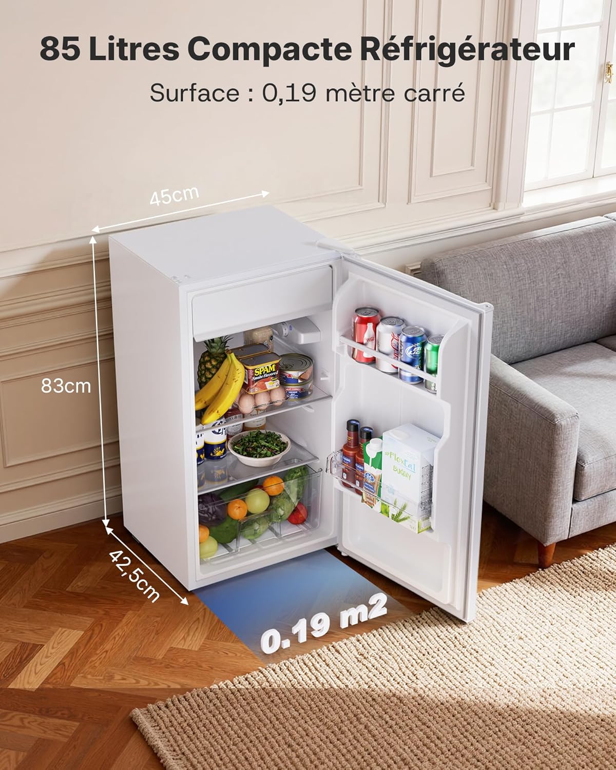 Upstreman - petit frigo 85L - éclairage, thermostat, porte réversible - CR85