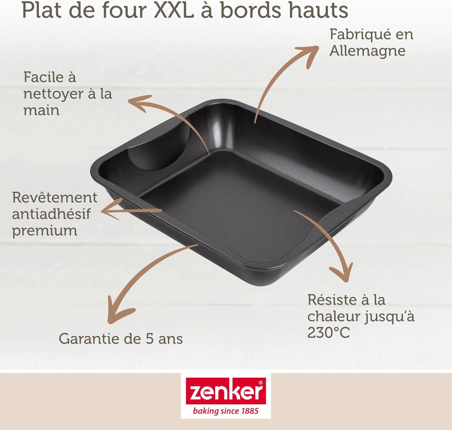 Zenker - plat à four XXL rectangle - 40x34x8 cm - acier noir, grande capacité, 7201