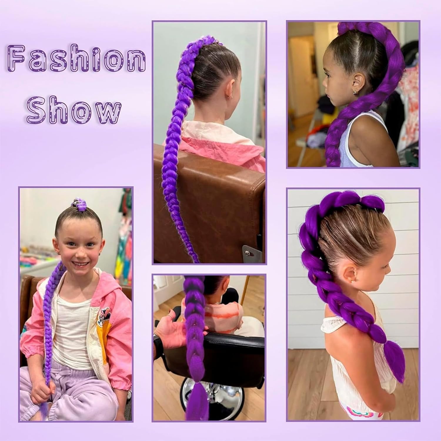 Perruque tressée violette - 66 cm - avec clip, adaptée cosplay et déguisement