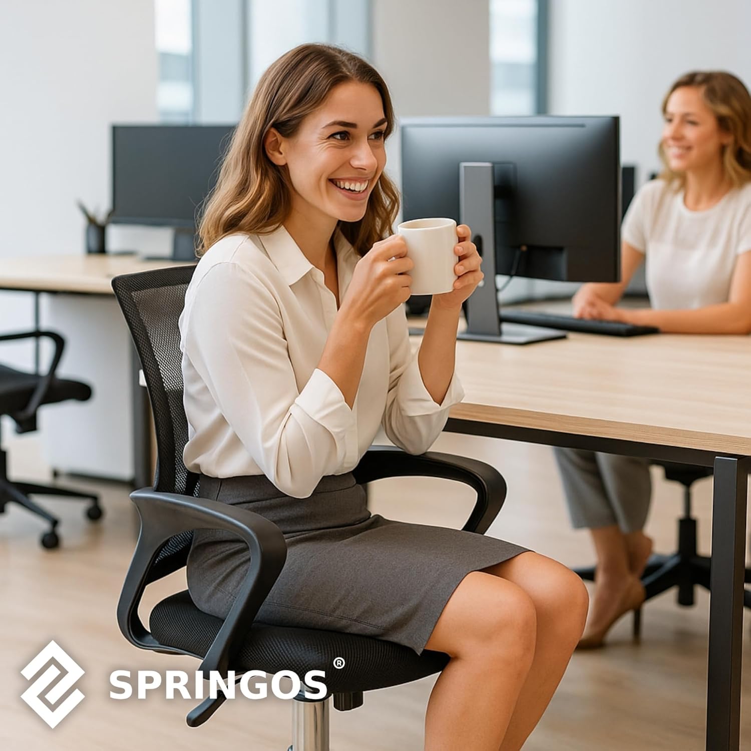 SPRINGOS - chaise de bureau réglable - ergonomie tissu micro-rapide, pied chromé, roulettes silicone, max 120kg