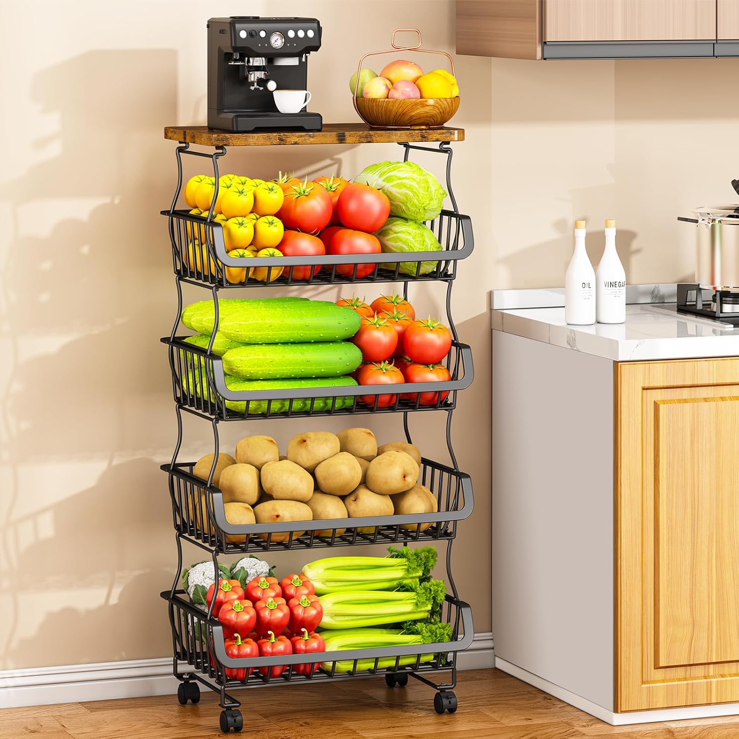 Organisateur cellier 5 niveaux - rangement roulettes - cuisine/bain -