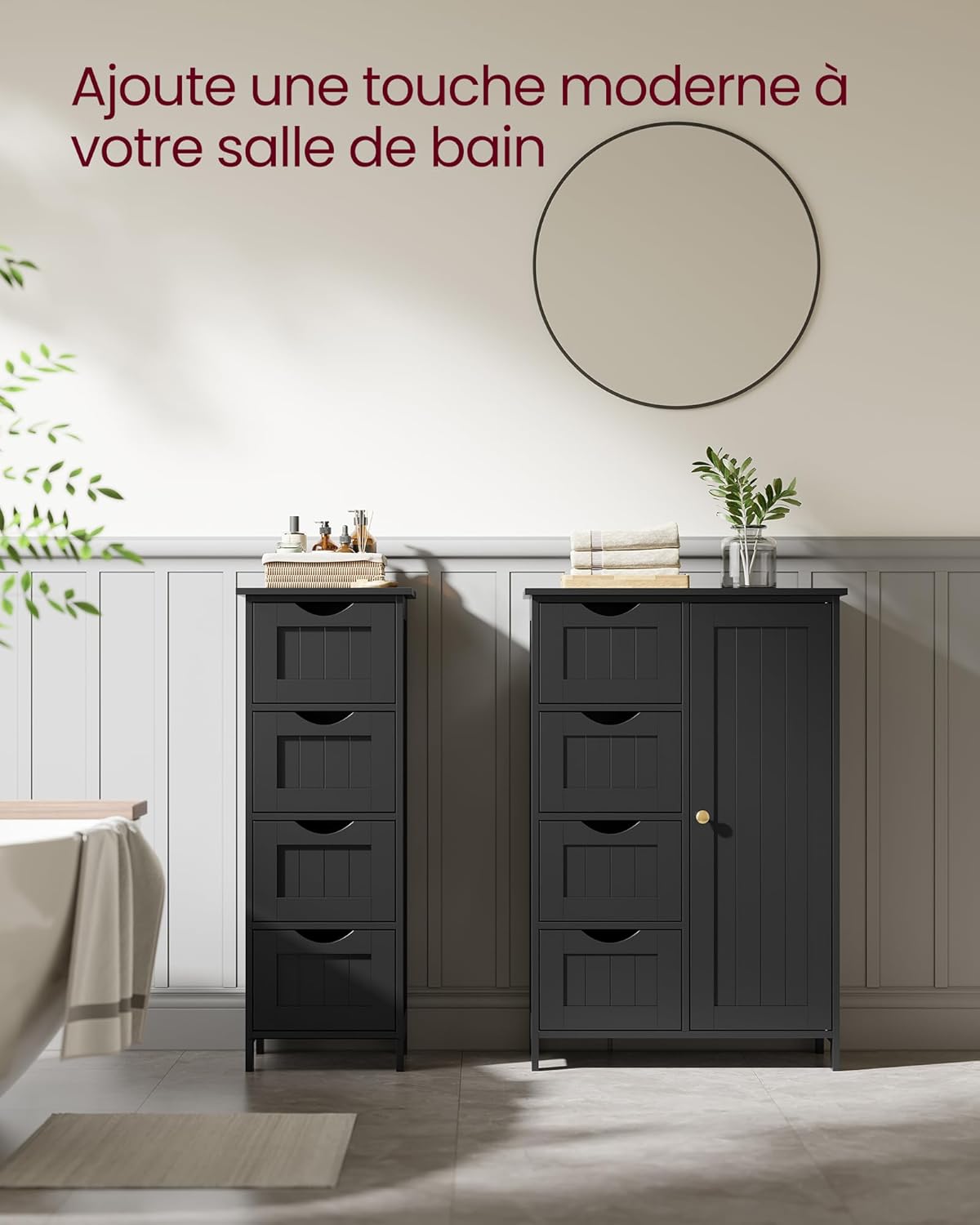VASAGLE - meuble salle de bain, 30x55x82 cm, 4 tiroirs, étagère réglable, LHC041B02