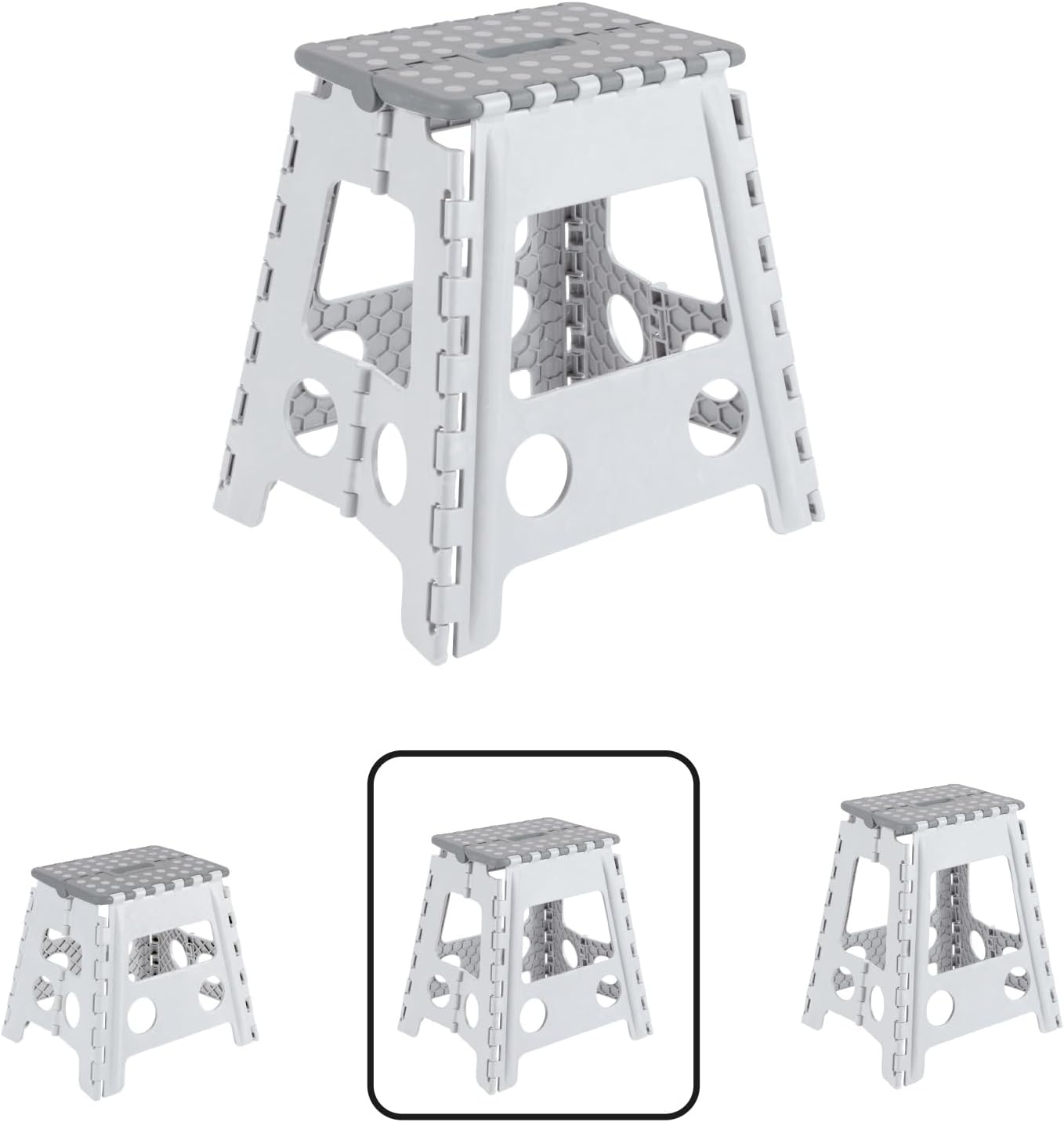 Arregui - Tabouret pliant 39 cm, blanc & gris, pliable compact TB-039-GB