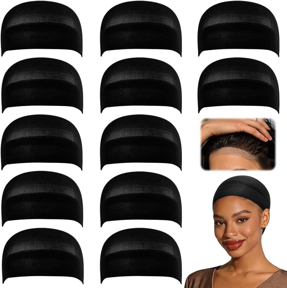 Bonnets de perruque femme – nylon, noir, 12 pièces, confort optimal