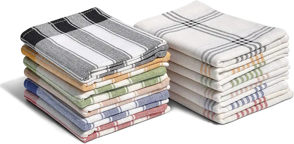 Home Linge Passion - lot de 12 torchons coton 50x70cm multicolores absorbants