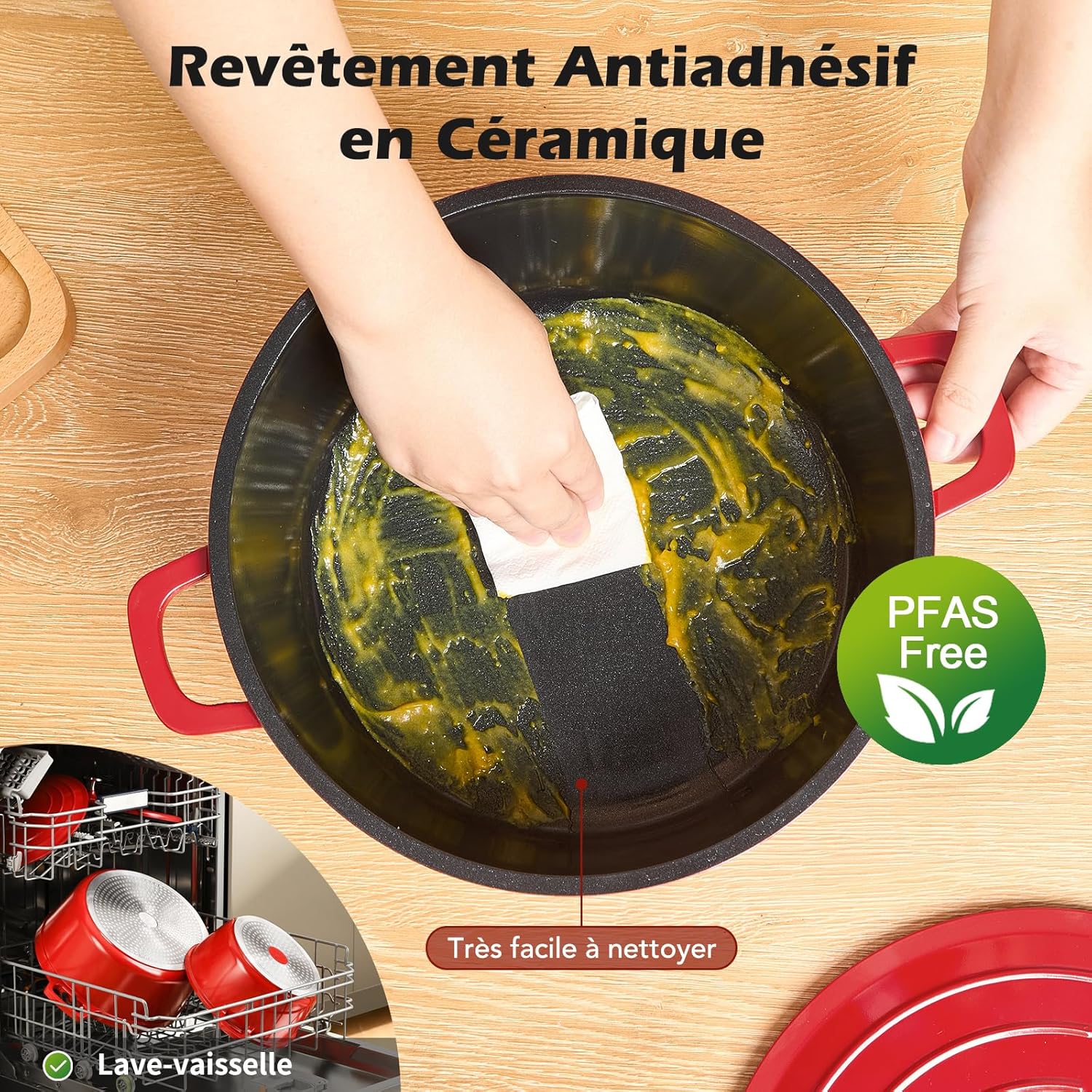 Cocotte fonte ronde 24cm, 4,5L, revêtement céramique, induction