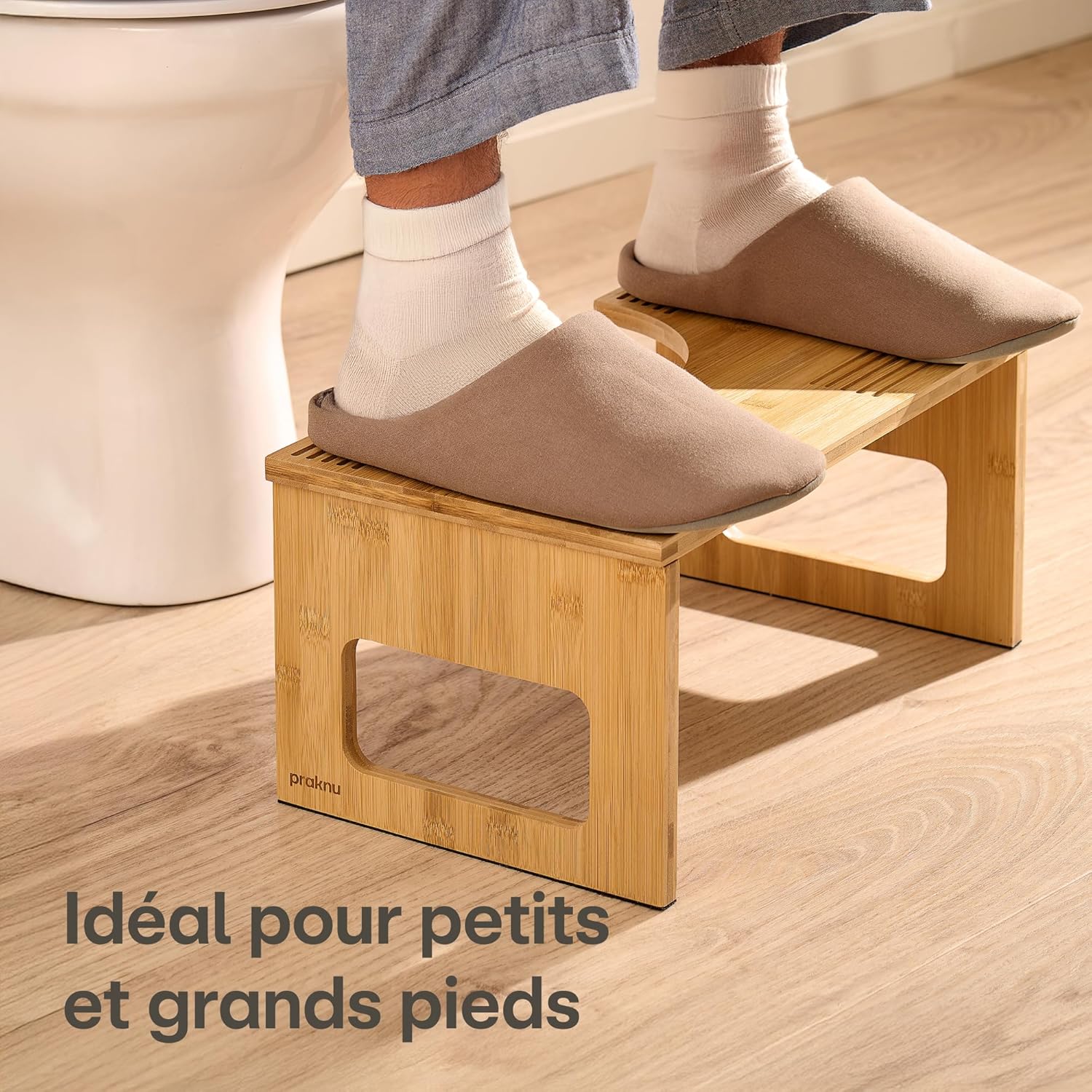 Praknu - tabouret WC bois FSC, antidérapant, ergonomique, adulte