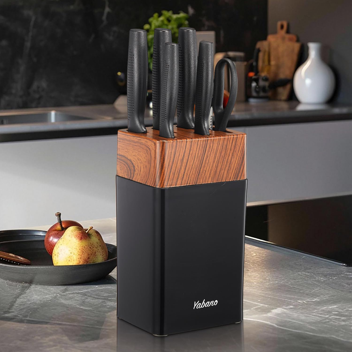 Yabano - Set 7 pièces bloc plastique, inox tranchant, anti-rouille