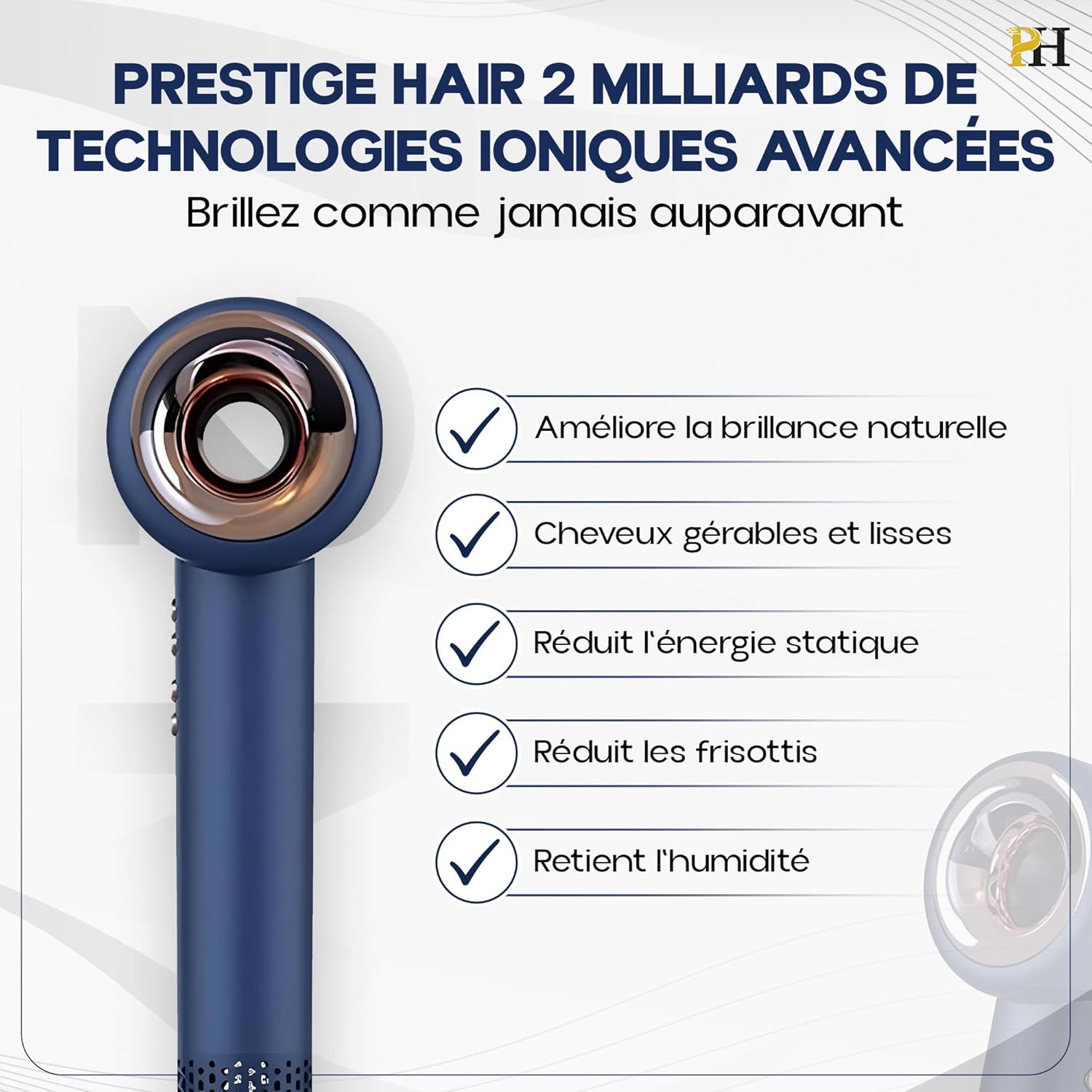 Sèche-cheveux ionique - compact, léger, silencieux, accessoires, air froid