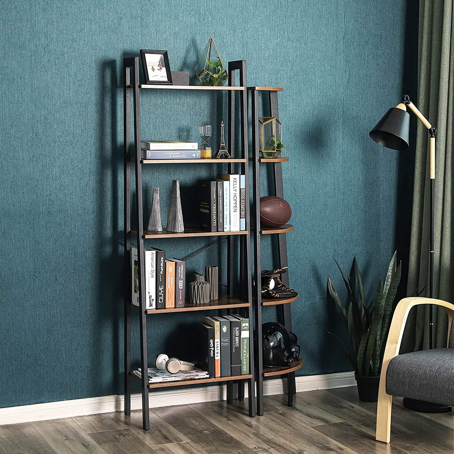 VASAGLE - étagère échelle industrielle 5 niveaux - acier/marron - LLS45X