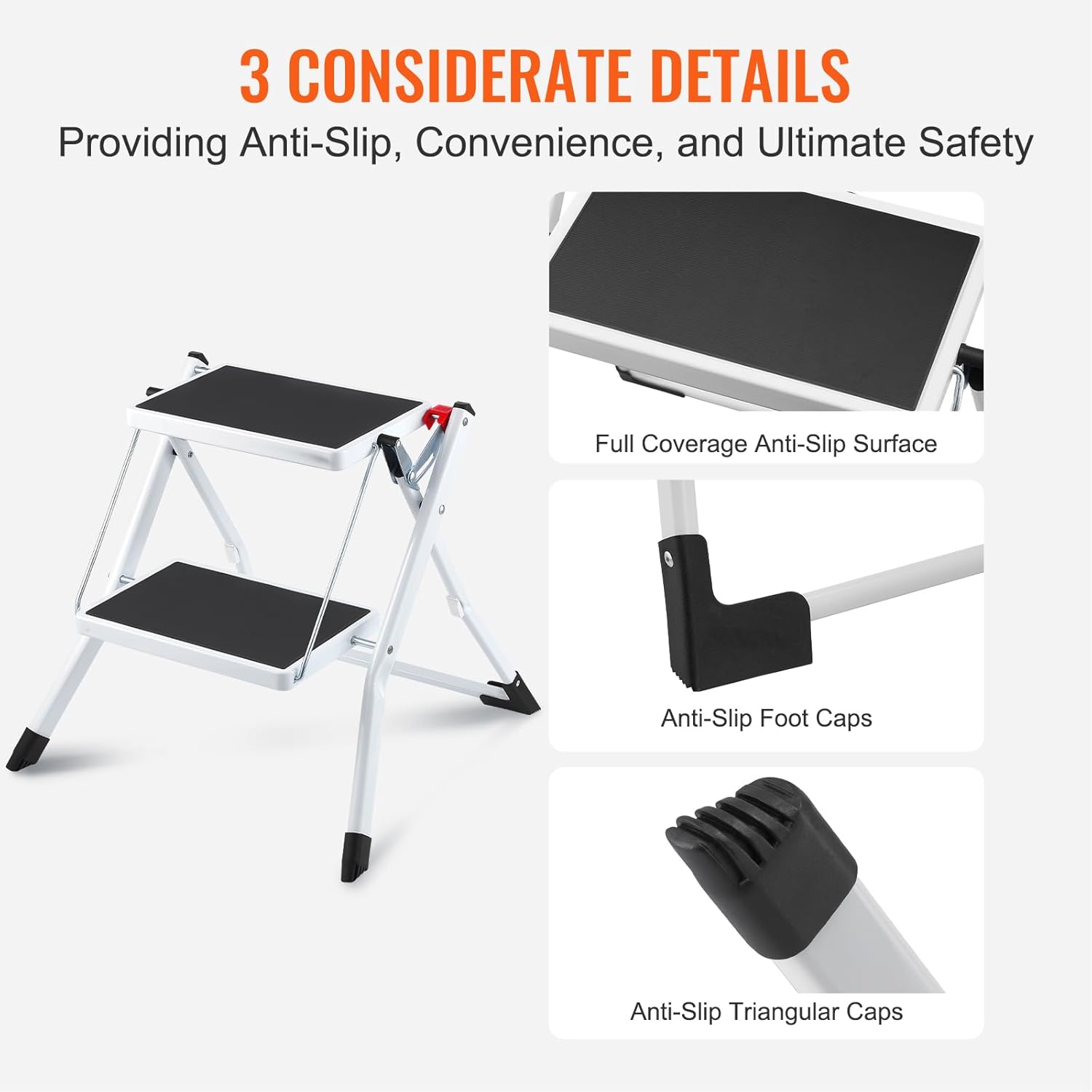 VEVOR - escabeau 2 marches - acier, 150kg - surface antidérapante, pliable