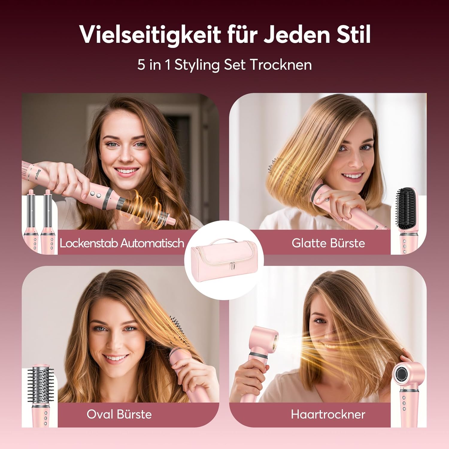 Bopcal - Hair Styler 5 en 1 avec sac - multi-accessoires styling