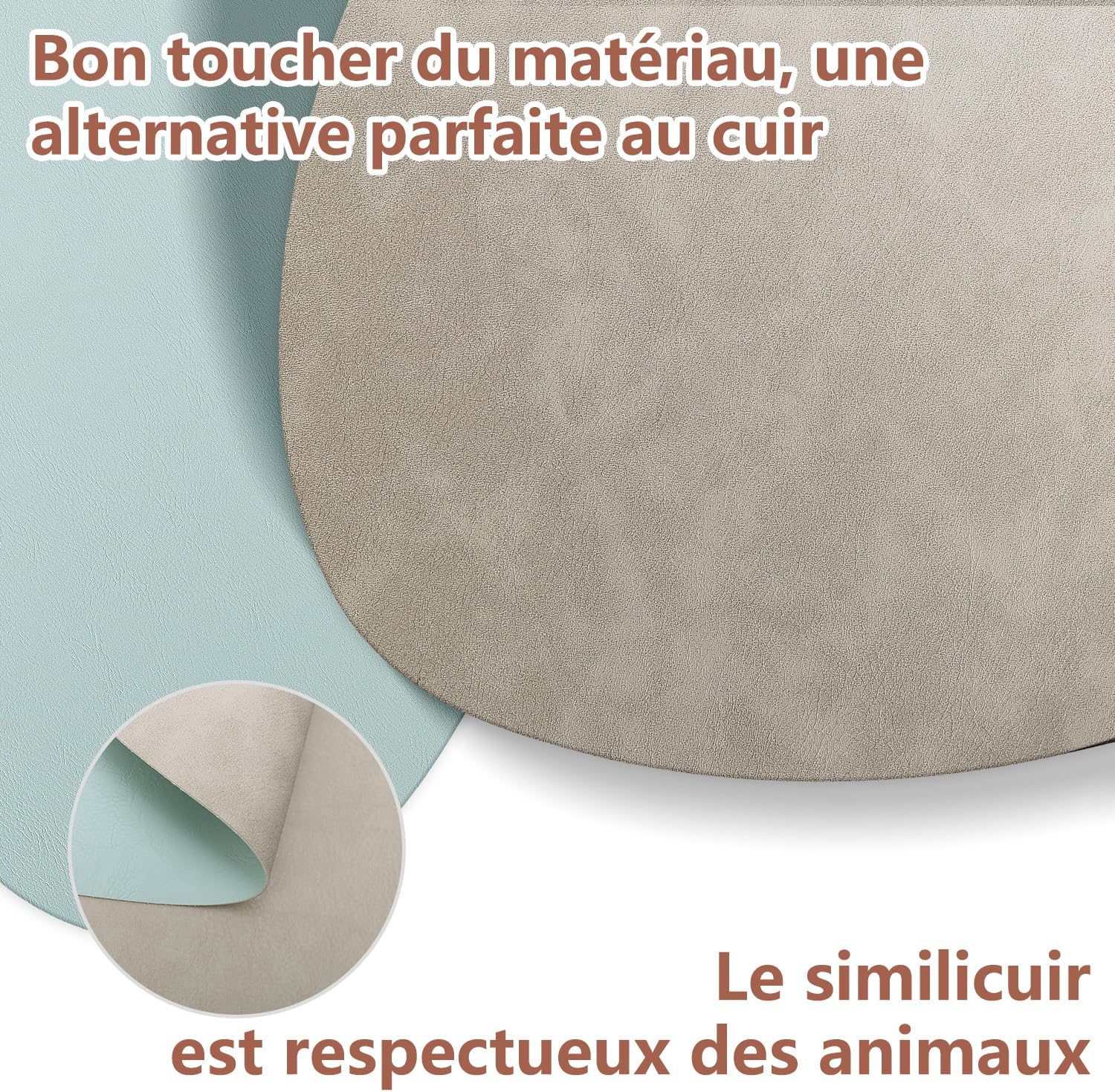 Set de table - lot de 4, cuir PU double face, 41x33cm, lavable, antidérapant, gris clair/bleu clair