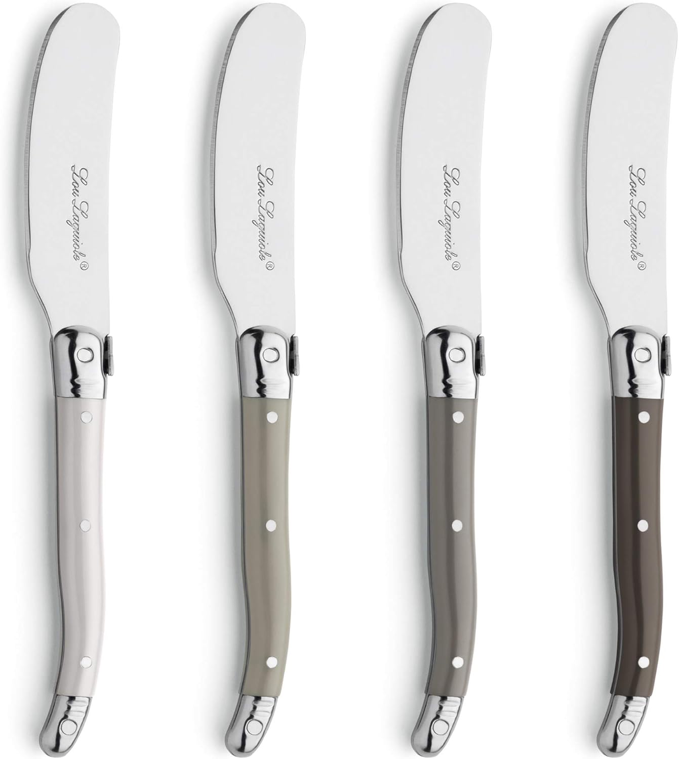 Lou Laguiole - Tradition - Coffret bois 4 tartineurs inox brillant, couleurs variées
