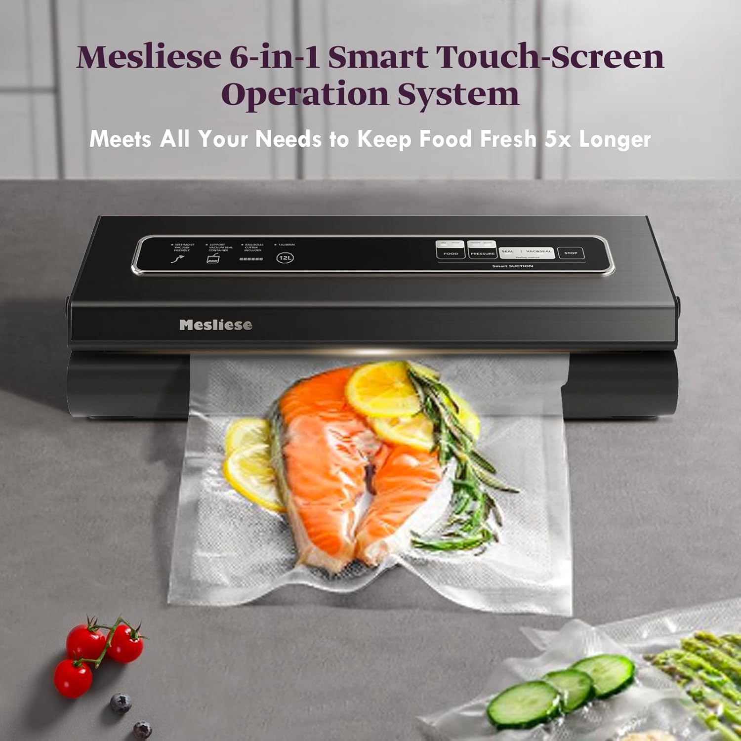 Mesliese - machine sous vide 6-en-1 compacte - 90Kpa - rouleaux + sacs inclus