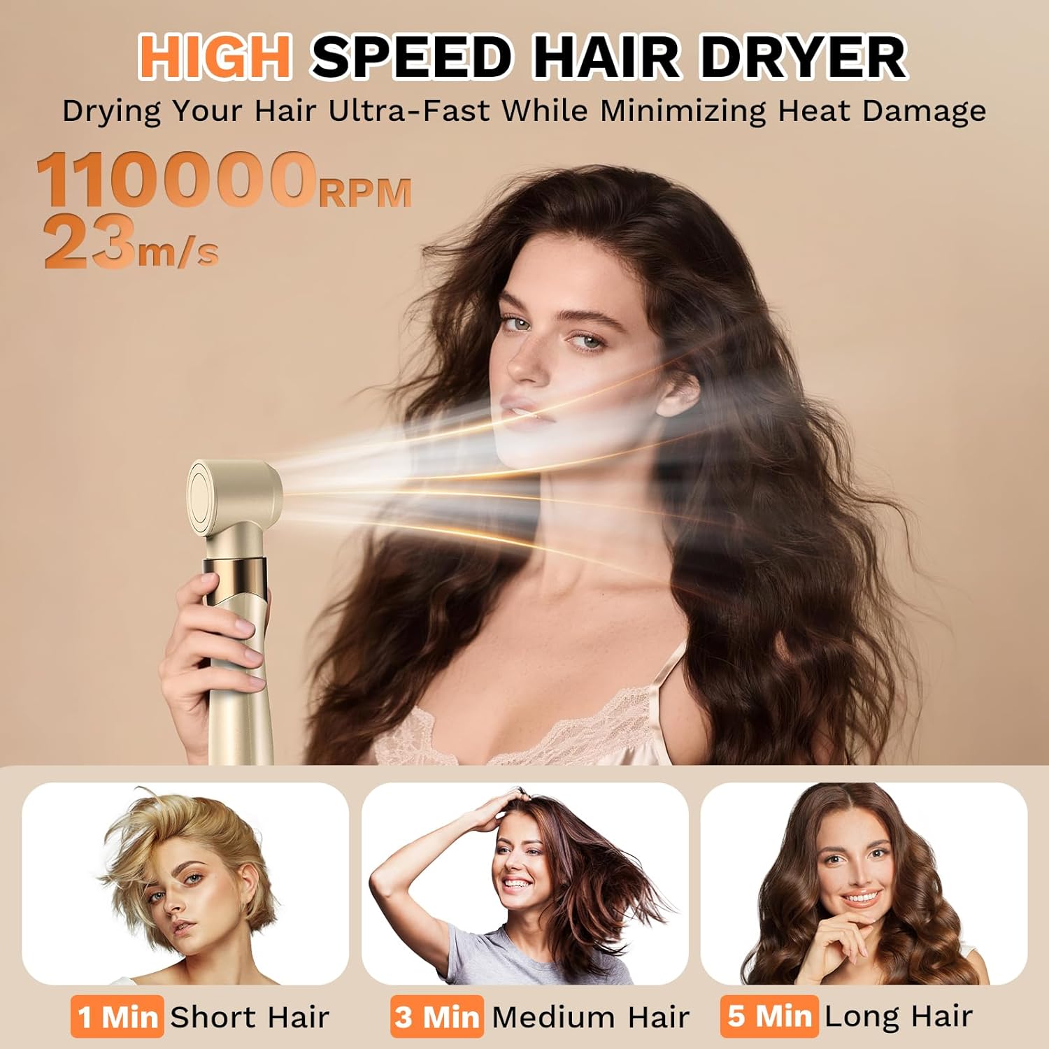 Brosse soufflante 6 en 1 - Air Styler - 11000 tr/min, céramique, ions, séchage et coiffage, sac inclus