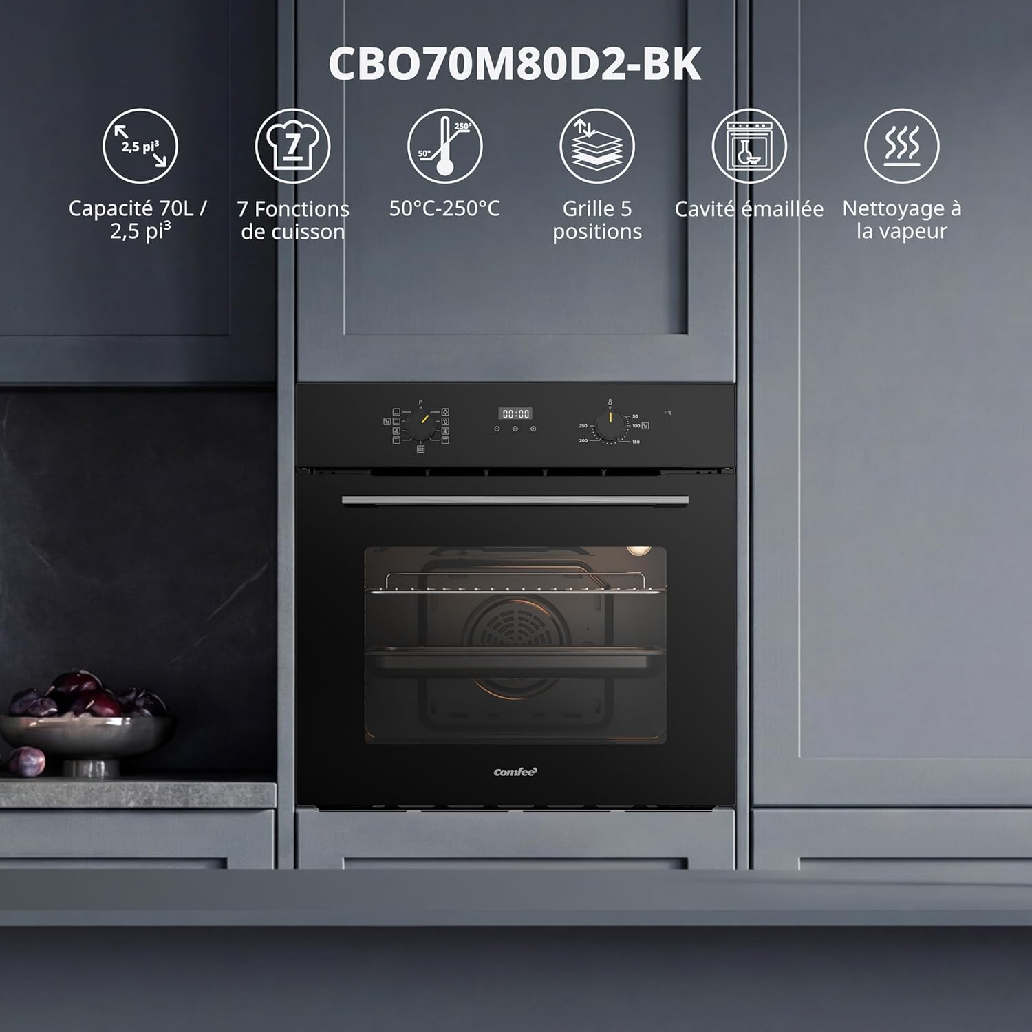 COMFEE - Four Encastrable Multifonction - 60cm - chaleur tournante, affichage digital