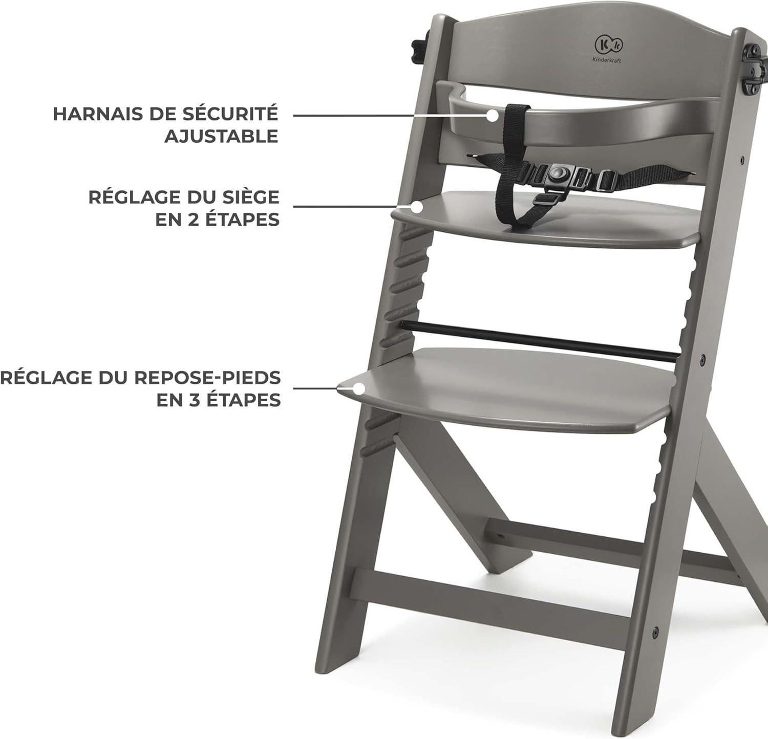 Kinderkraft - chaise haute ENOCK - bois naturel - 3 en 1, évolutive, réglable, plateau, très solide