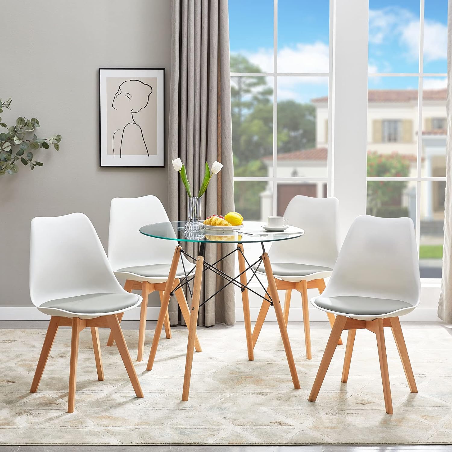 EGGREE - Lot de 8 chaises scandinaves - bois hêtre - assise cuir PU